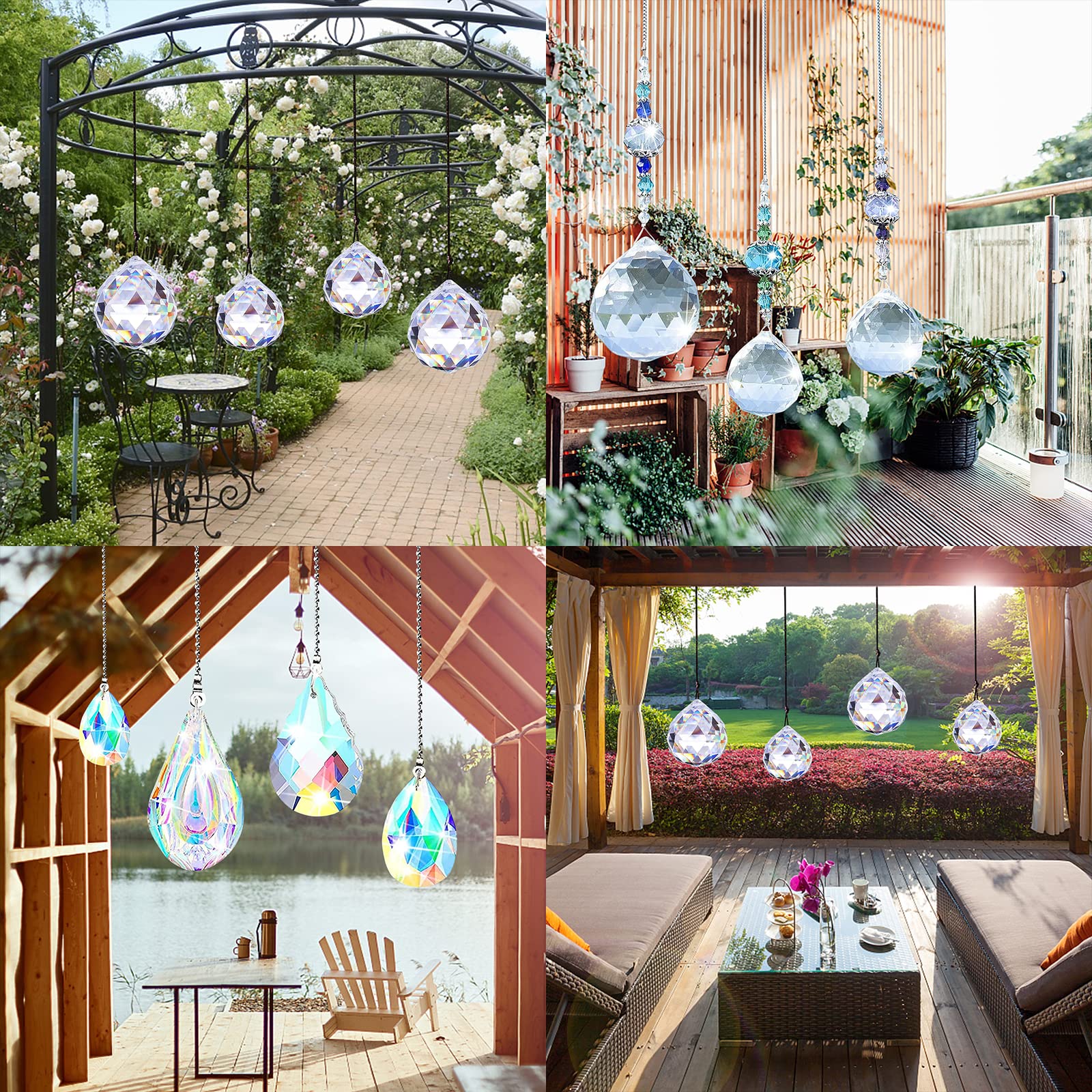 4 colgantes decorativos de cristal, arco iris, atrapasueños de cristal, decoración de prisma, bola de cristal, cristales como decoración, adorno colgante de cristal para el hogar, oficina, jardín