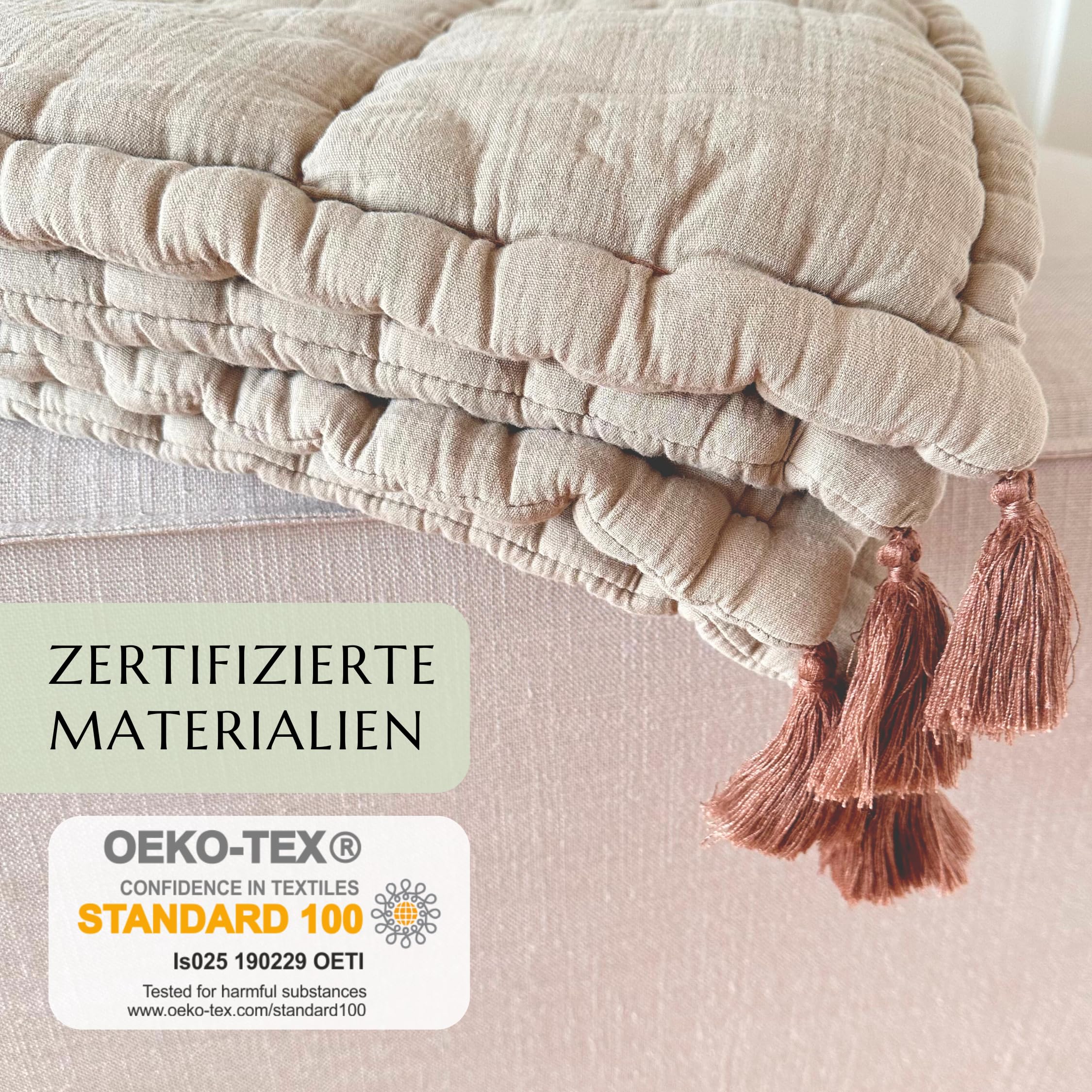 Krabbeldecke für Baby 120x120 cm gepolstert [Made in EU] Baby Krabbeldecke 100% Baumwolle Musselin [Oeko-TEX®100] weich & kuschelig auch als Babydecke, Spieldecke (Beige - 120x120cm)