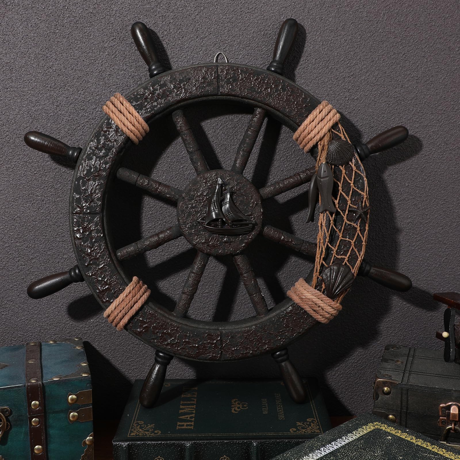 SAFIGLE Ruota in legno mediterranea per barche – Decorazione da parete in stile spiaggia