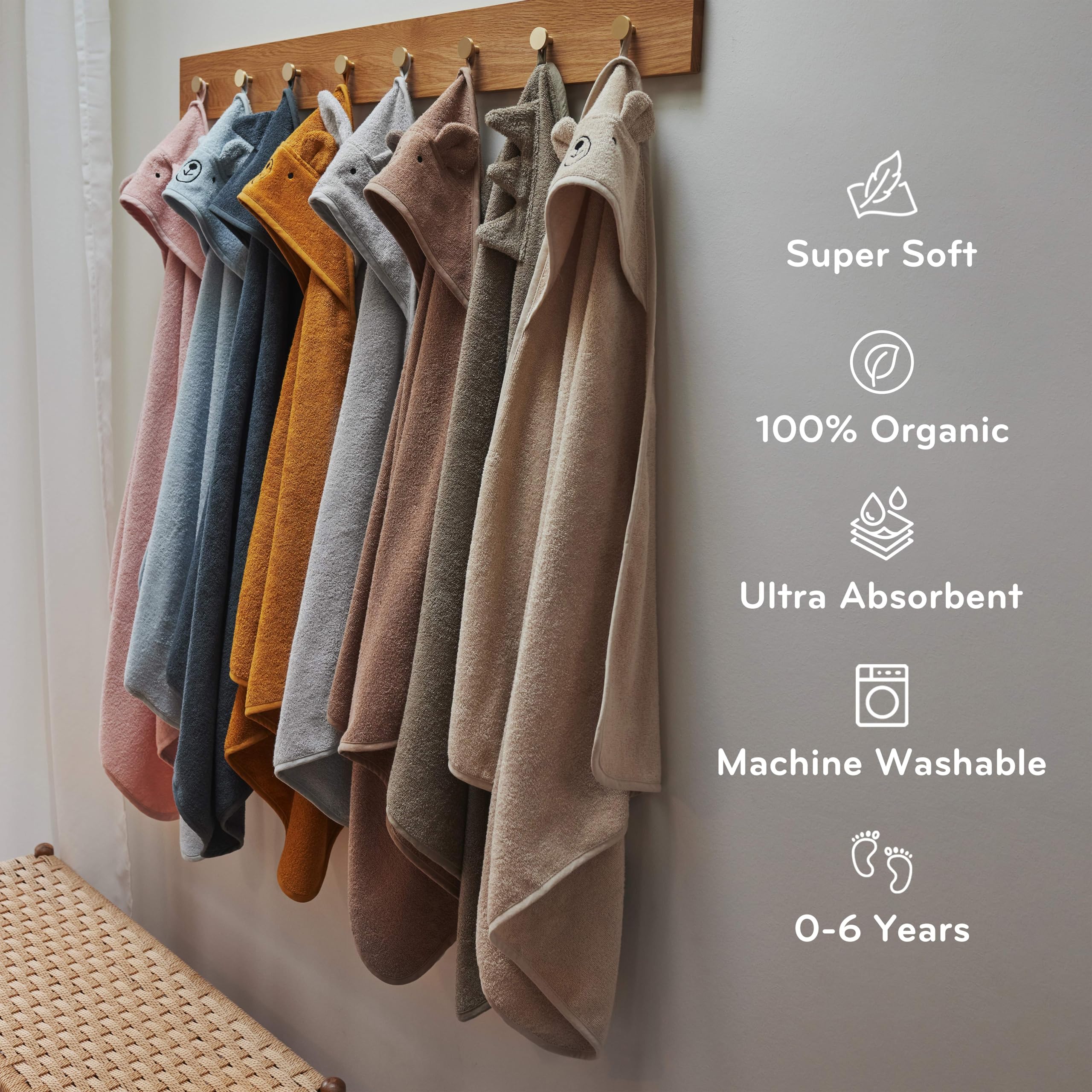 Asciugamano con cappuccio per bambini, in cotone biologico, asciugamani per neonati, asciugamani da bagno per neonati, 81,3 x 81,3 cm, asciugamani super morbidi e assorbenti per neonati (orso, azzurro