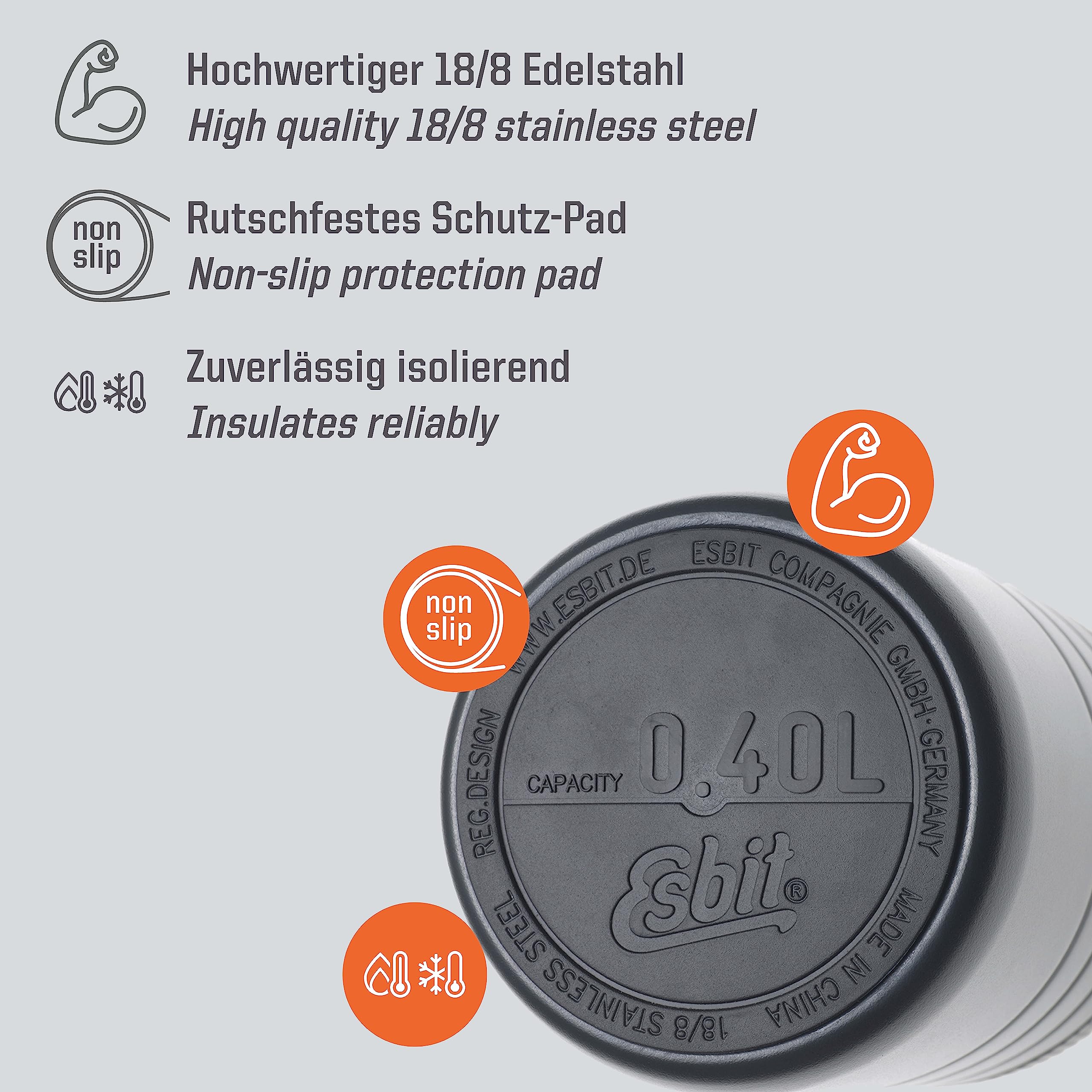 Esbit Thermobehälter Majoris | Edelstahl | BPA-Frei | Schwarz & Silber | 0,4L & 0,55L | für warme Speisen, Suppe, Lunch