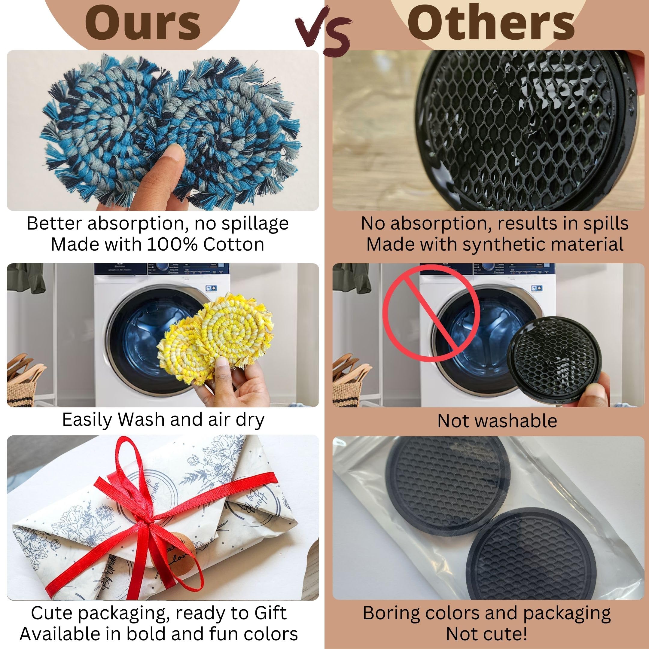 Cotton Car Coasters 2pc Car Cup Coasters Cute car Accessories for Women car Coaster for Cup Holders Mocha — view 5