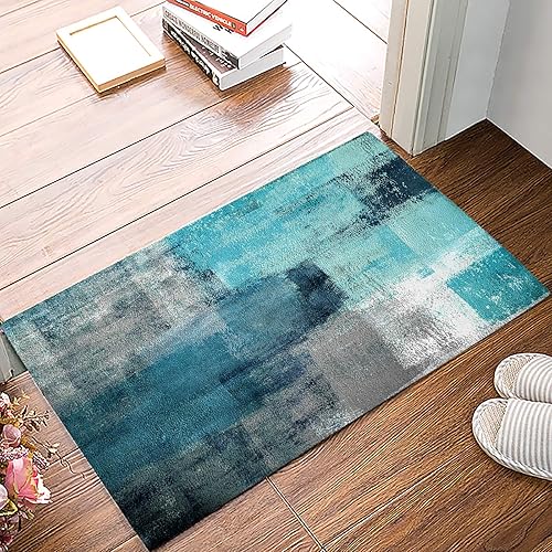 Tapete moderno con textura de pintura al óleo abstracta turquesa y gris, antideslizante, lavable, absorbente, decoración del hogar para cocina,