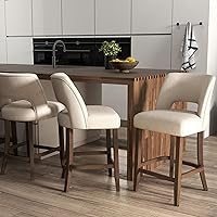 Vista 4 de VKNOW Juego de 2 Taburetes de Bar, Taburetes de Bar Tapizados de Altura de Mostrador, Taburetes Modernos de Mostrador con Patas de Madera para Isla