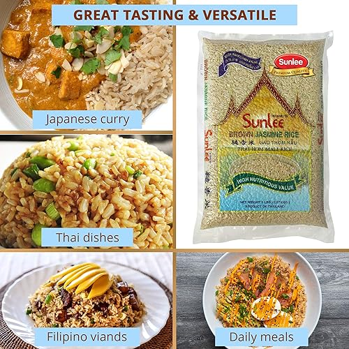 Miniatura 3 de Sunlee Arroz de jazmín integral – 5 libras de arroz integral de grano largo, aroma fragante, ideal para veganos y vegetarianos, naturalmente sin