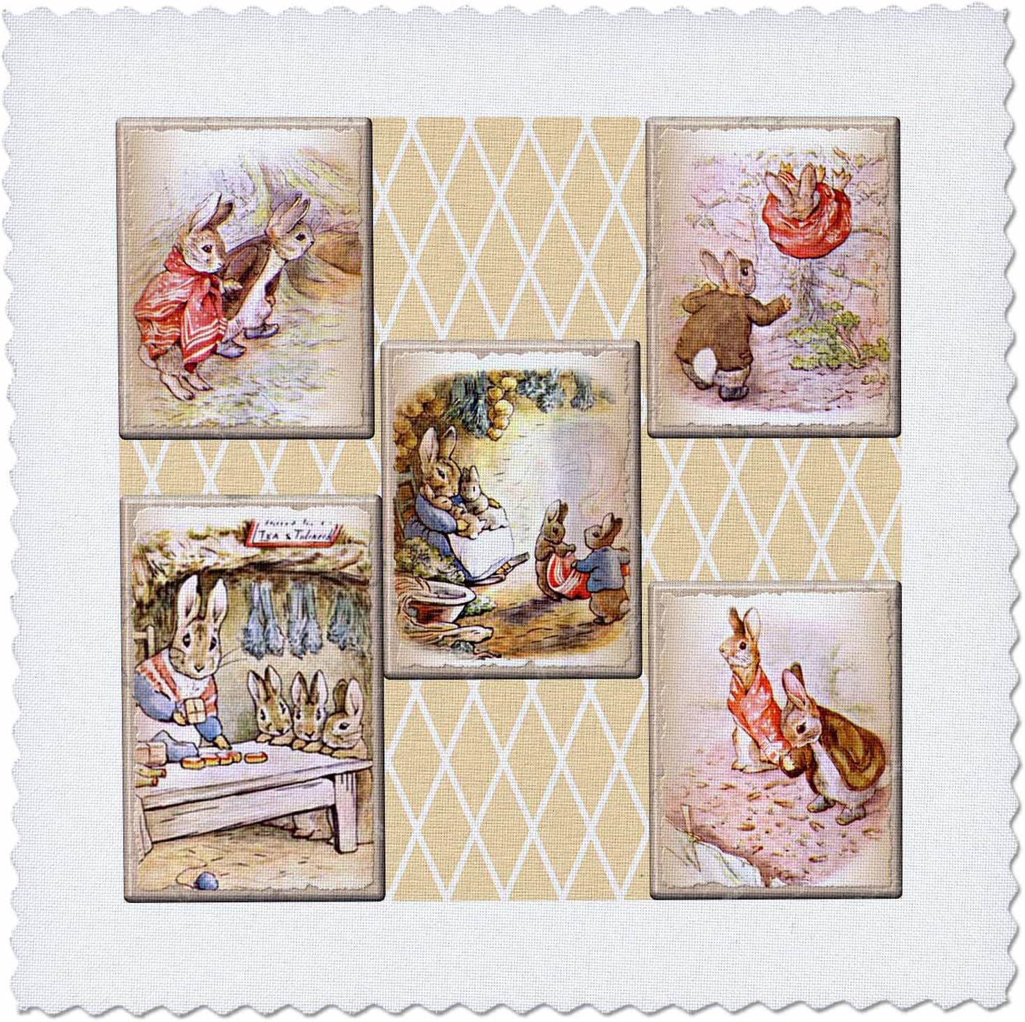 3dRose qs_79405_10 Peter Rabbit Vintage Collage Art-Stories Quilt Square, 25 by 25-Inch