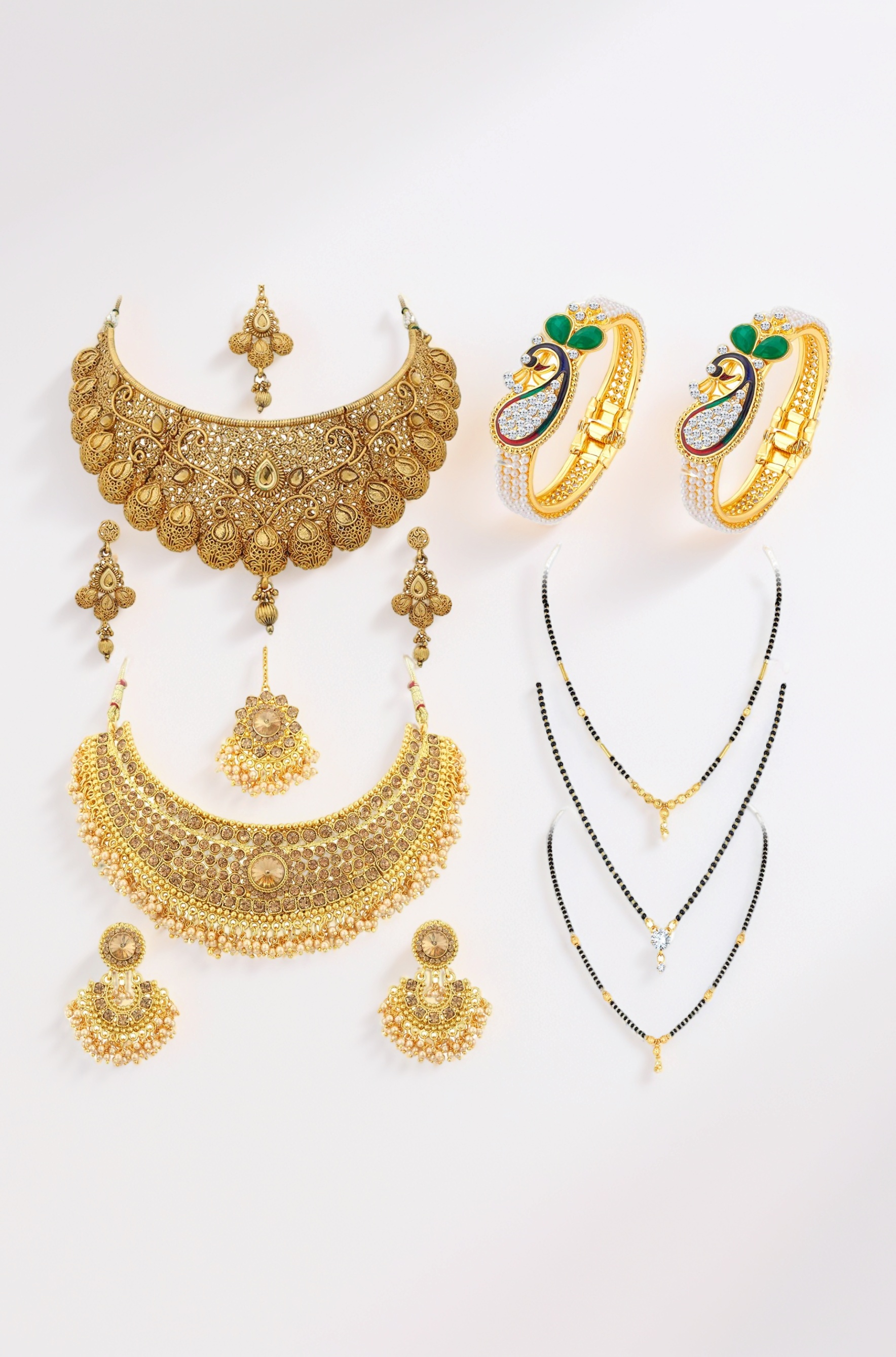 Fascinating Pearl Gold Plated Necklace Mangalsutra & Kada Combo for Women (SKR48721)