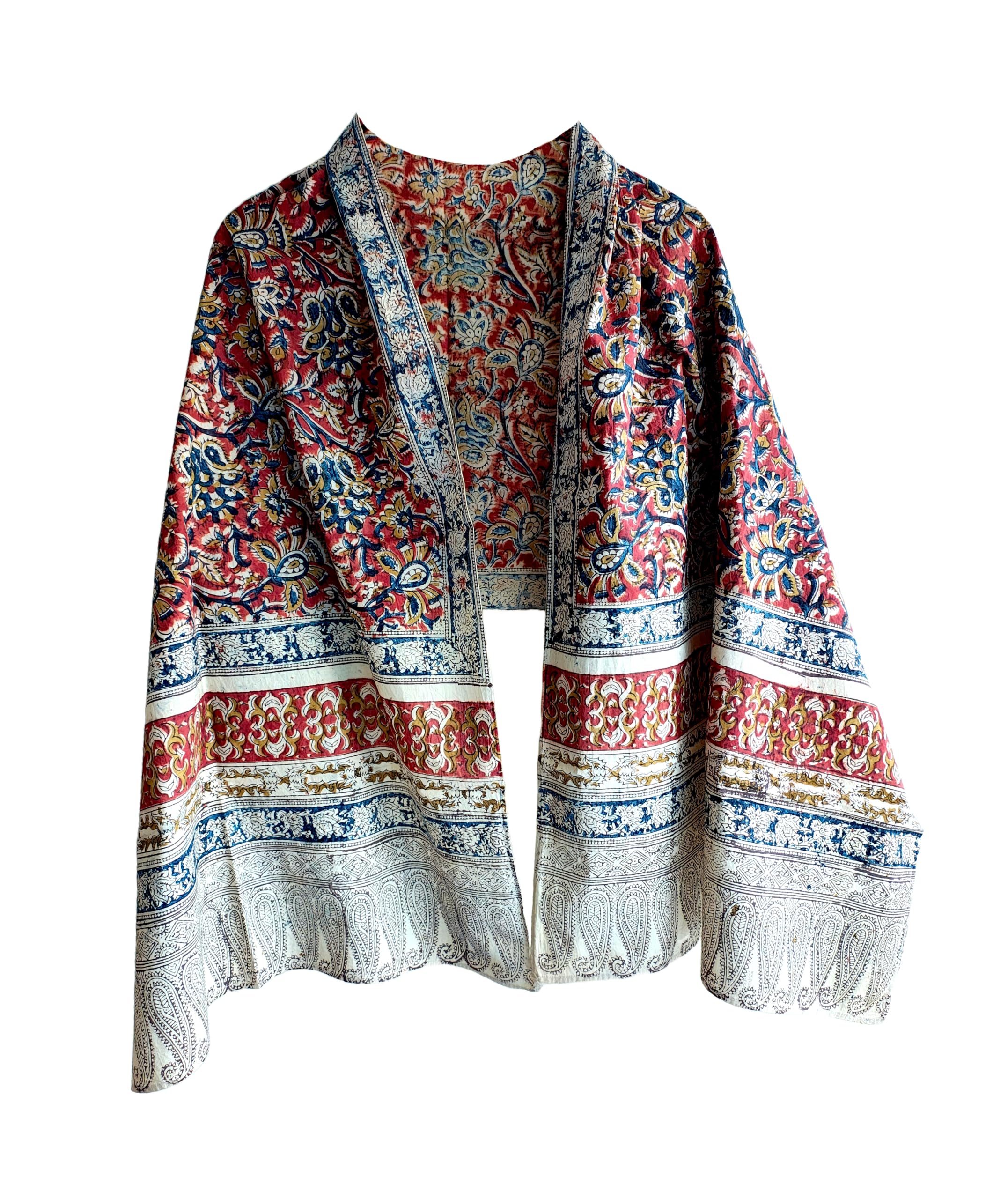 Indian Scarves Women's Kalamkari cotton stole Size W 120 Cm X L 185 Cm(Red And Dark Blue colour)-image-19