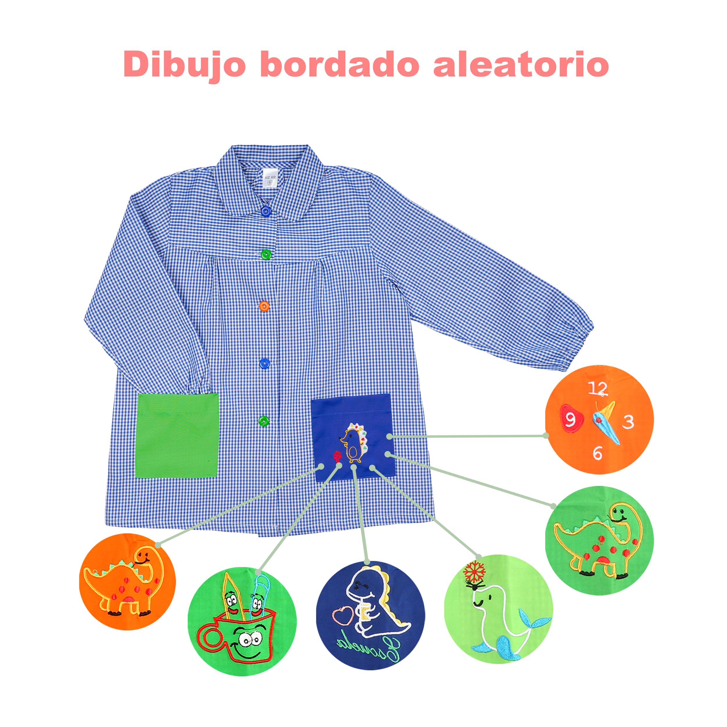 Etrexonline Grembiule Scuola per Bambini per l'Asilo e la Scuola, Grembiule per Infanzia con Bottoni