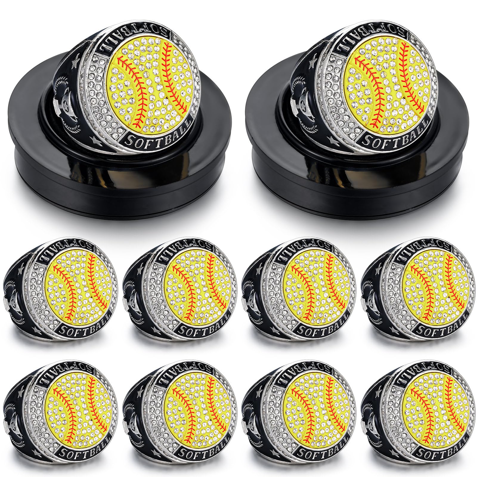 Highergo 10 Pcs Basketball Softball Baseball MVP Dancer Champion Trophy Ring with Display Stand Star Football Soccer Volleyball Golf Cheerleading