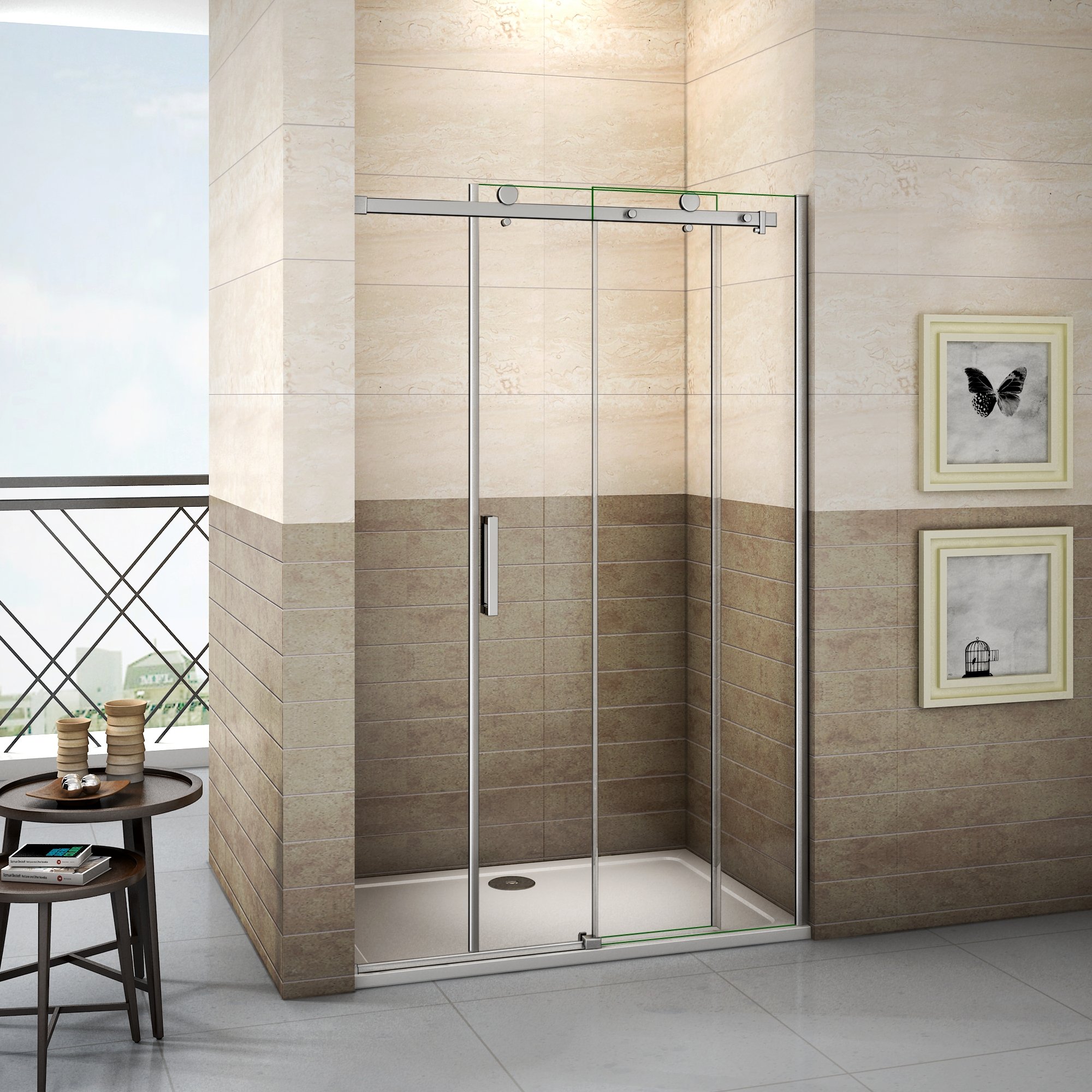 Porte de douche 160x195cm coulissante en niche modèle de Roution