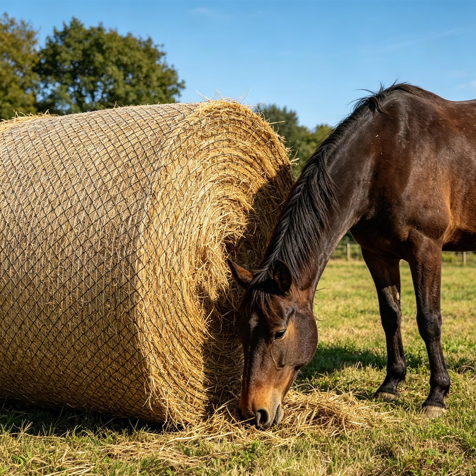 Red de heno grande de alimentación lenta para caballos, cubierta de malla redonda grande con estructura de alimentación lenta sin nudos para alimentación de granero, rutinas de rancho y control de