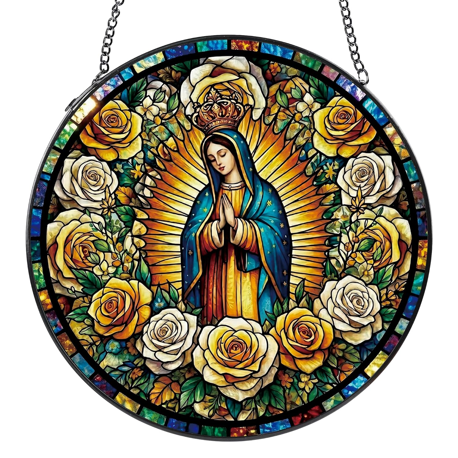 Stained Glass Window Hanging Suncatcher Virgen de Guadalupe