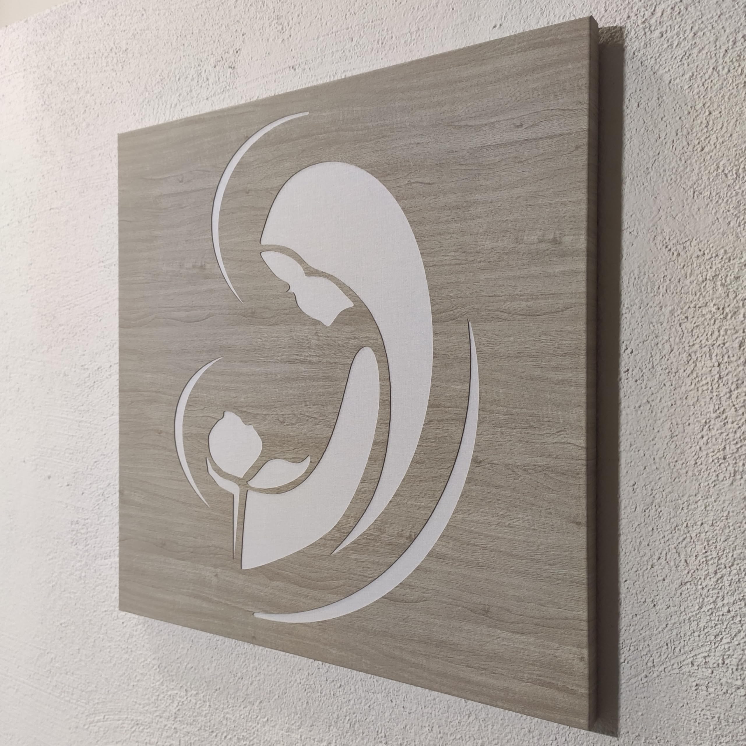 legnoegrafite Quadro sacro capoletto design moderno Madonna con bambino 40 cm in legno rivestimento effetto legno e tela di lino MADE IN ITALY colore personalizzabile