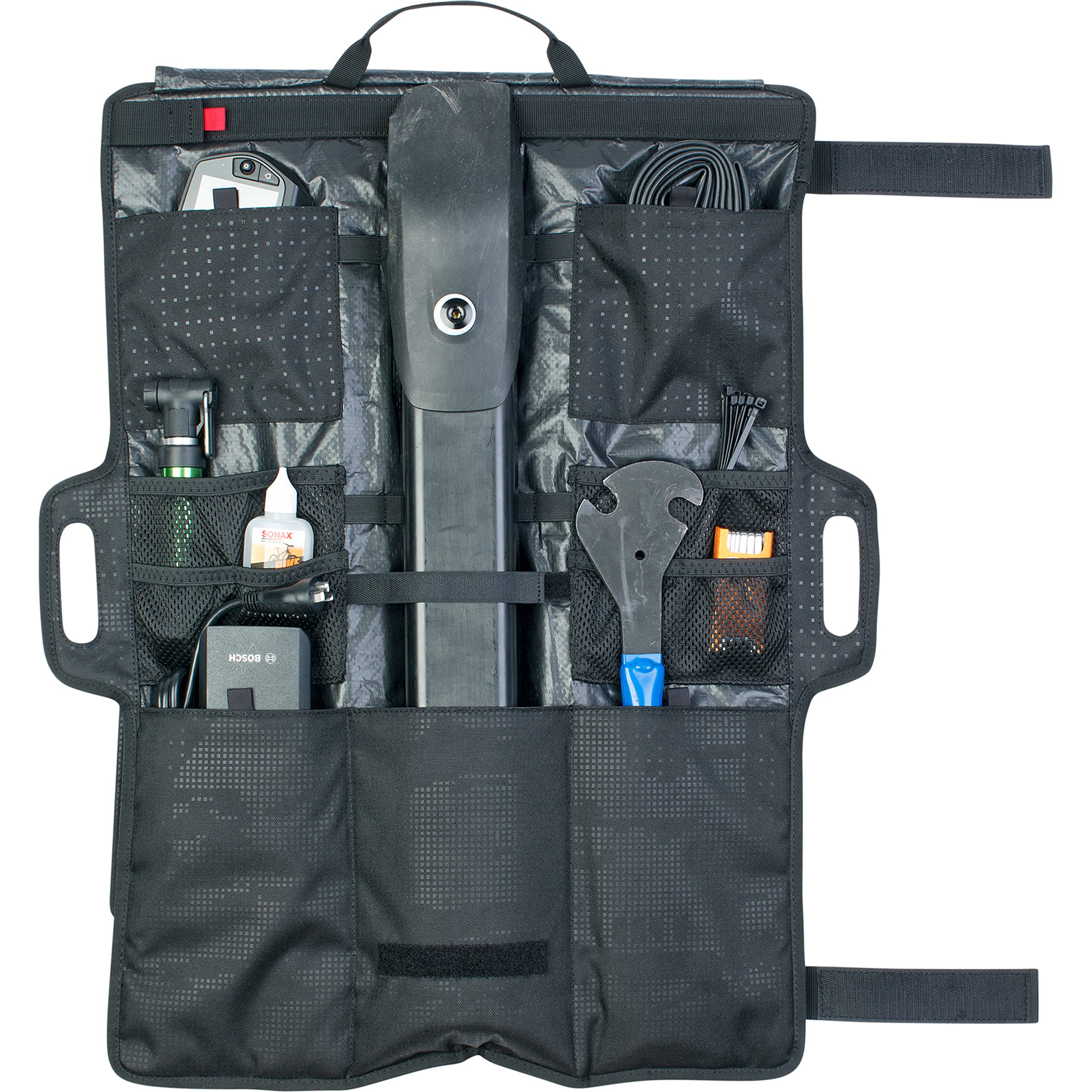 EVOC GEAR WRAP Transporttasche für Werkzeuge und E-Bike-Akkus (Tasche zum Aufrollen, durchdachte Unterteilung, gepolstertes Fach für Akkus, sicherer Transport von Equipment, Größen: M & L)