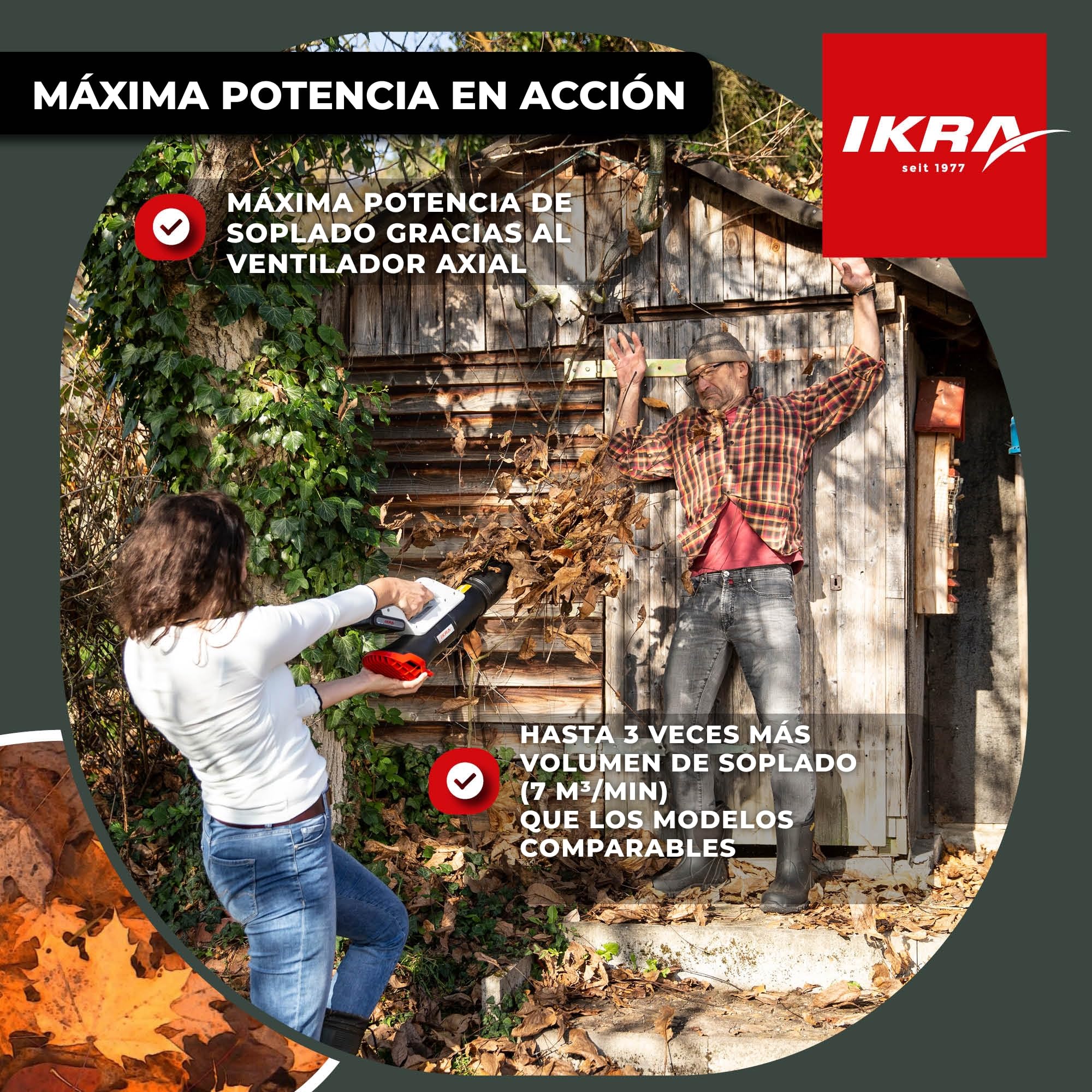 IKRA soplador de hojas ICB 20, incl. batería 20V 2Ah y cargador, 150 km/h | El soplador axial retira incluso las hojas húmedas, regulación de velocidad variable, compacto y ligero, gama de 20 V de IKRA