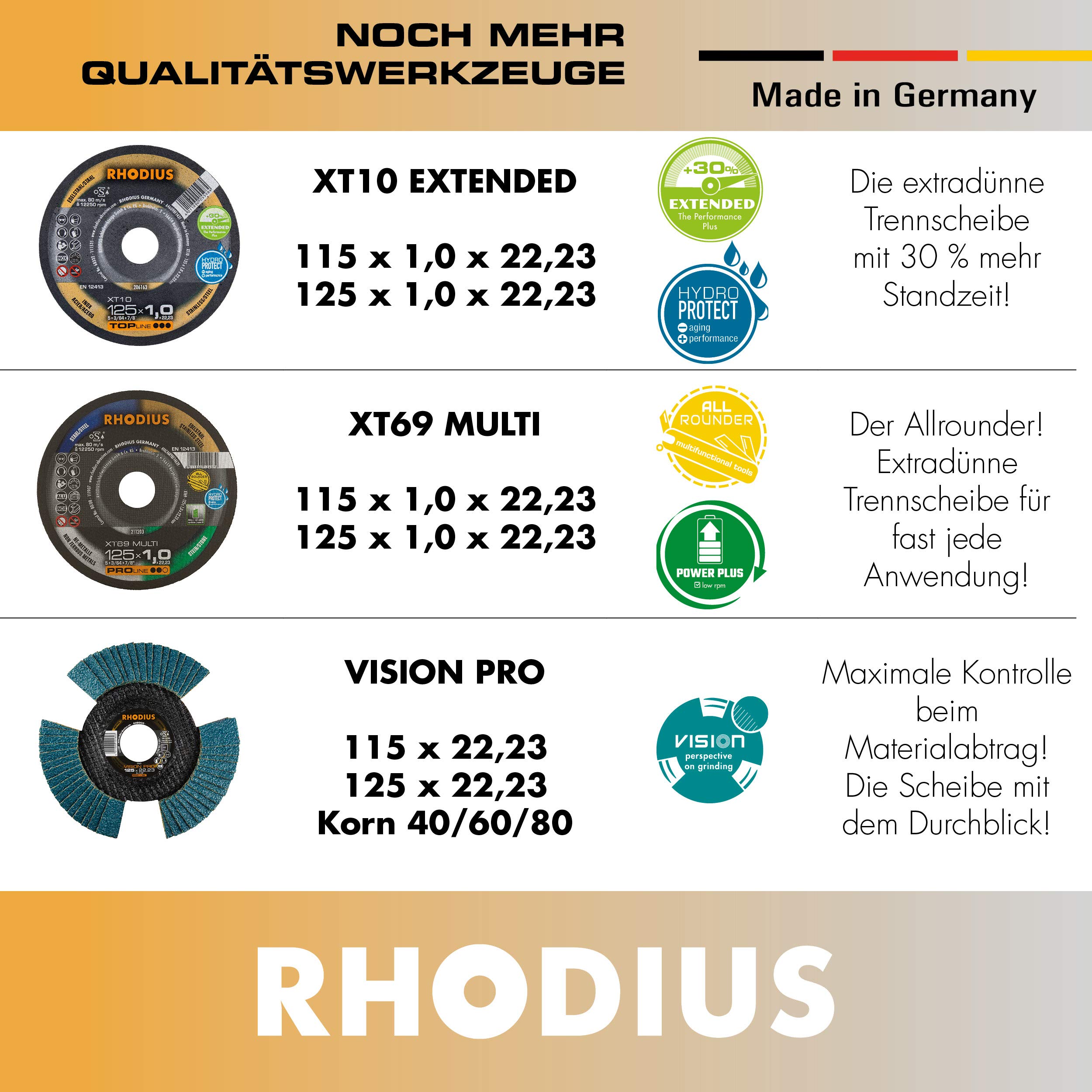 RHODIUS - Dischi da taglio extra sottili in acciaio INOX XTK6 EXACT, Ø 125 mm, per smerigliatrice angolare, 50 pezzi