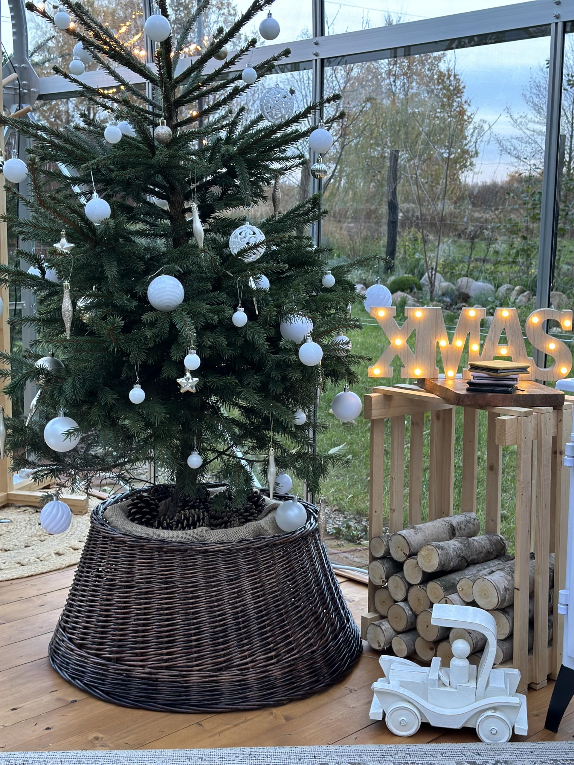 e-wicker24 Copri Base Albero di Natale in Vimini Fatto a Mano Gonna Albero di Natale