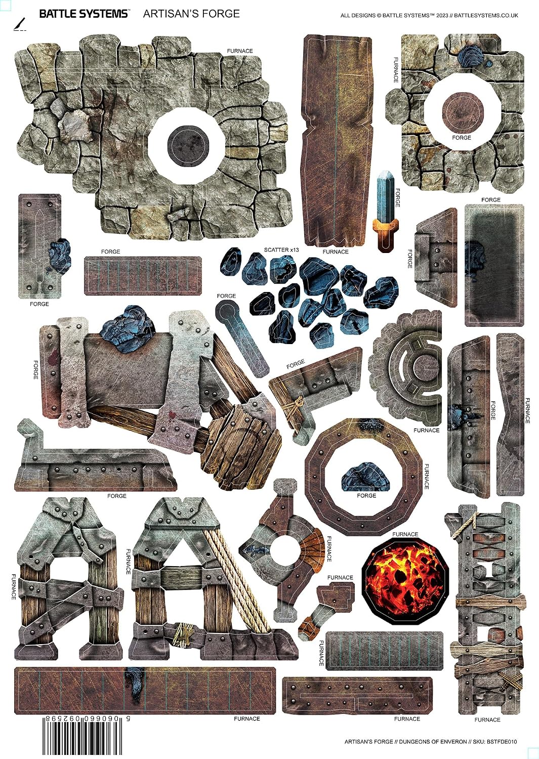 Fantasy Dungeon Terrain Artisan's Forge - Battle Systems Terrain Immersive Scenery for D&D DND Maladum Pathfinder RPGs Full Color Heavy Duty Cardstock Printed Both Sides