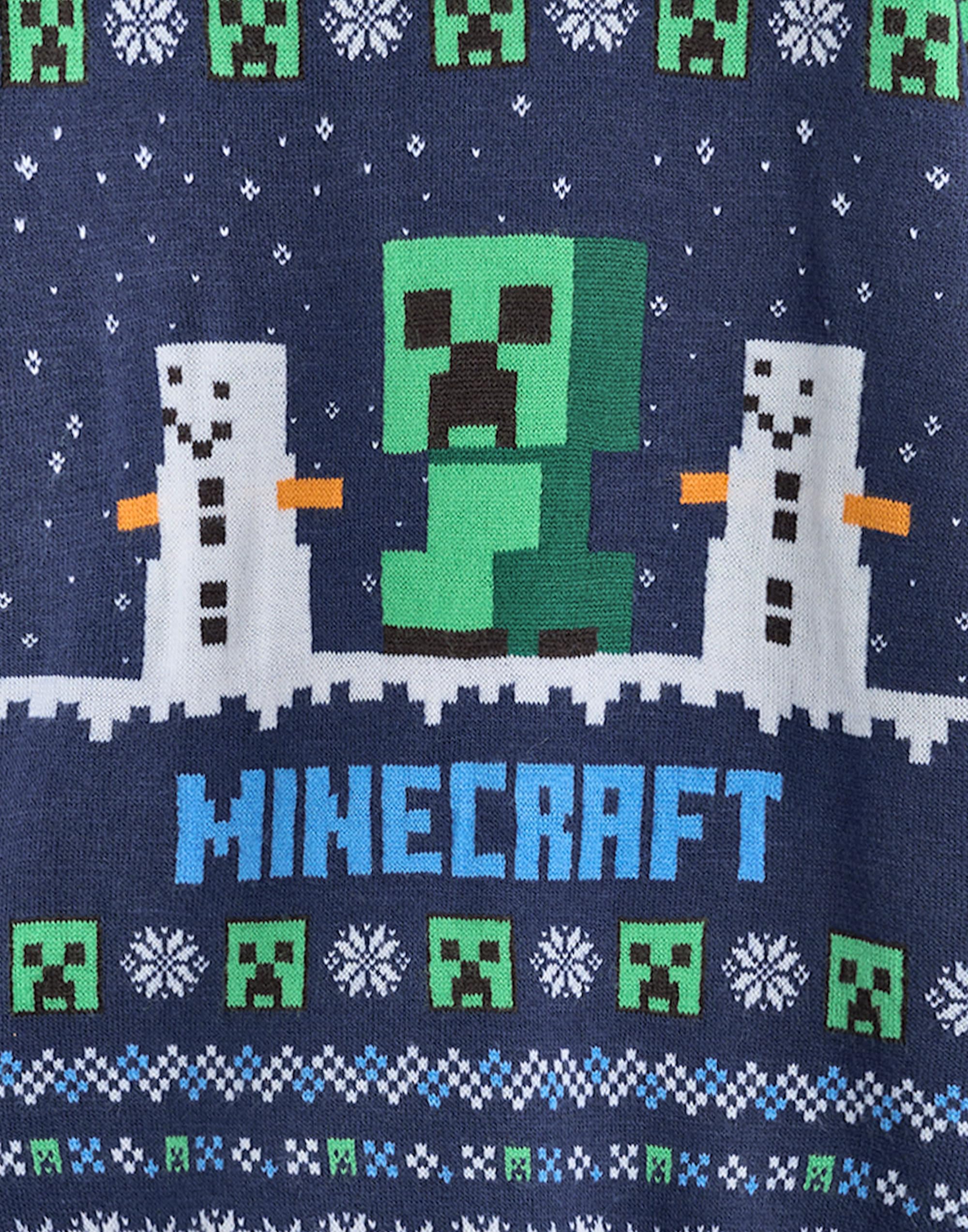 Minecraft Pull de Noël pour garçons | Pull tricoté Graphique avec Personnages Creeper et Snow Golem pour Enfants Bleu | Pull Festif à Motif Selburose pour Enfants avec bonhommes de Neige