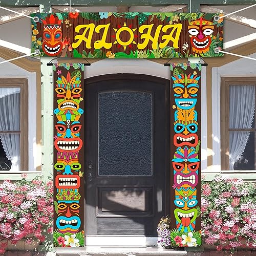 Miniatura 8 de 1 pancarta hawaiana de aloha Luau para decoración de fiesta de tiki tótem para playa, verano, decoración colgante de pared para Aloha Hawaii Luau