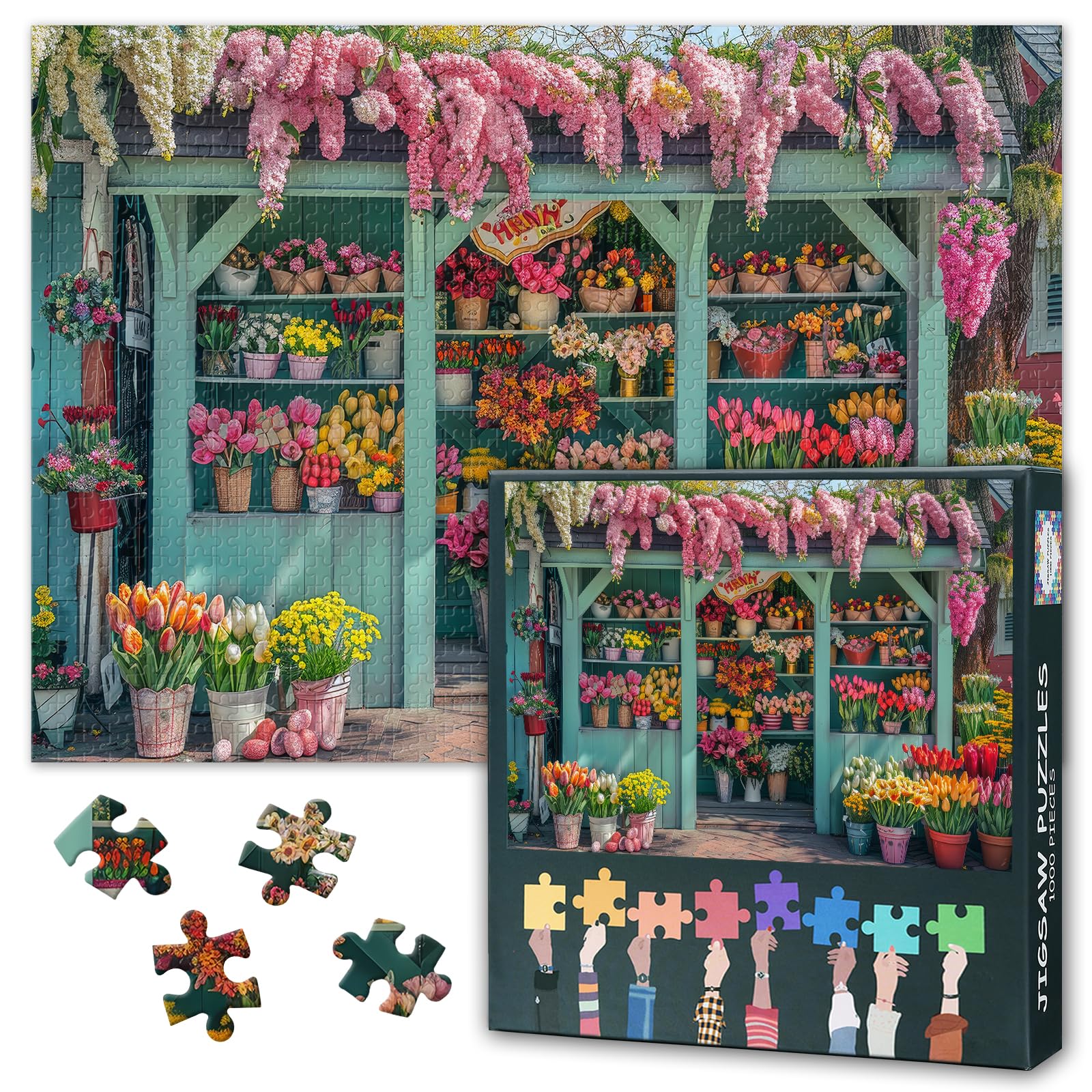 1000 Piece Jigsaw Puzzle for Adults Easter Lilies and Spring Flowers at Vibrant Outdoor Market Jigsaw Puzzles Festive Florals Paper Puzzles 50.5x70.5cm