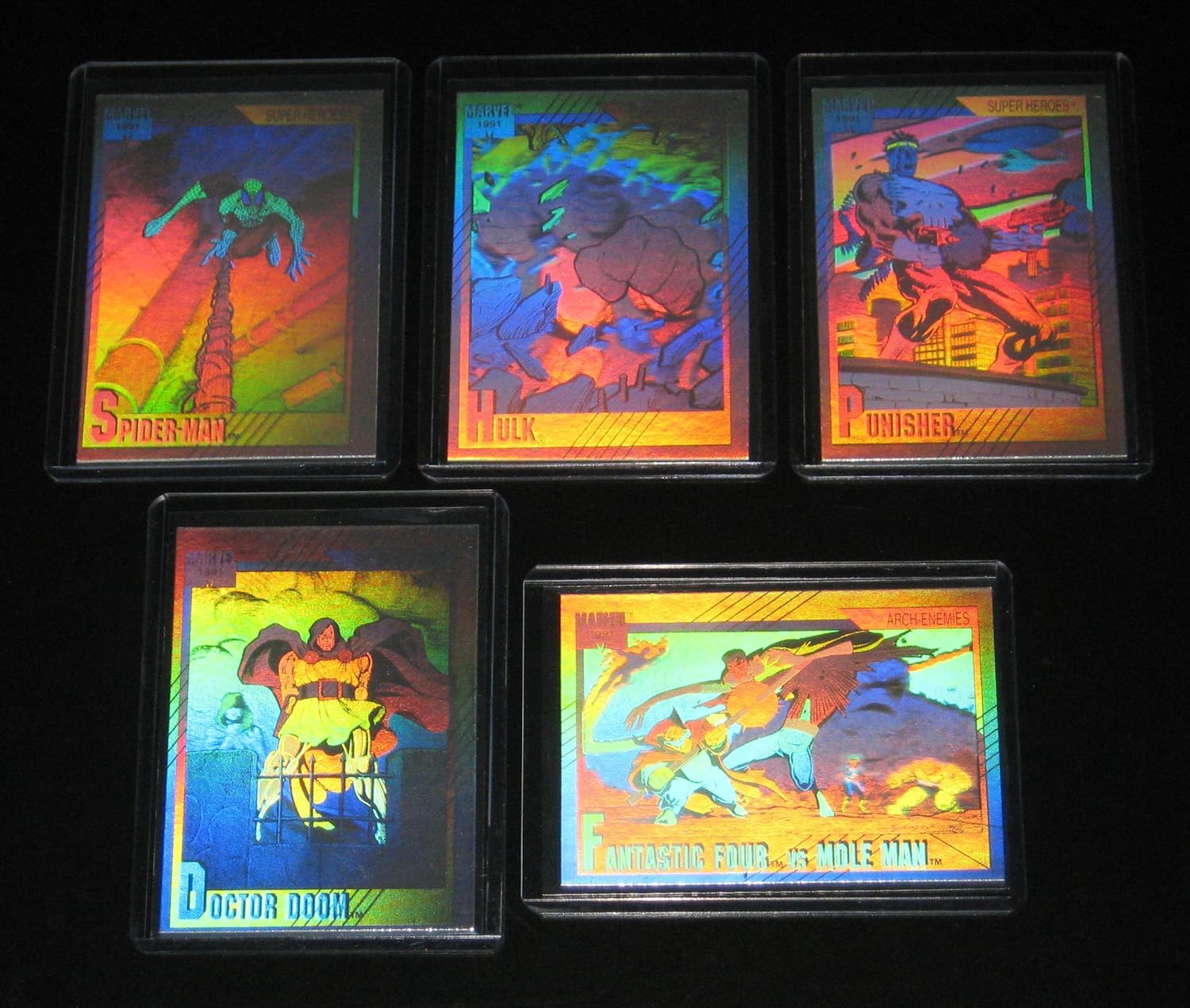 1991 Marvel Universe Series II Hologram Insert Set of 5 Cards NM/M Spider-Man, Hulk