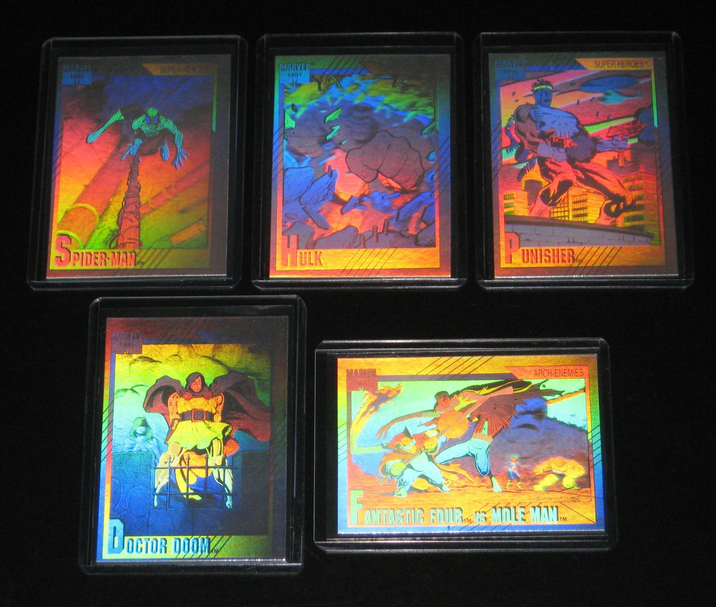 1991 Marvel Universe Series II Hologram Insert Set of 5 Cards NM/M Spider-Man, Hulk