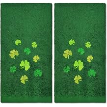 2Pcs Green St. Patrick's Day Hand Towels St Patricks Day Kitchen Towels Cotton Embroidered Irish Shamrock Bathroom Towel Clover for Holiday Spring Decoration