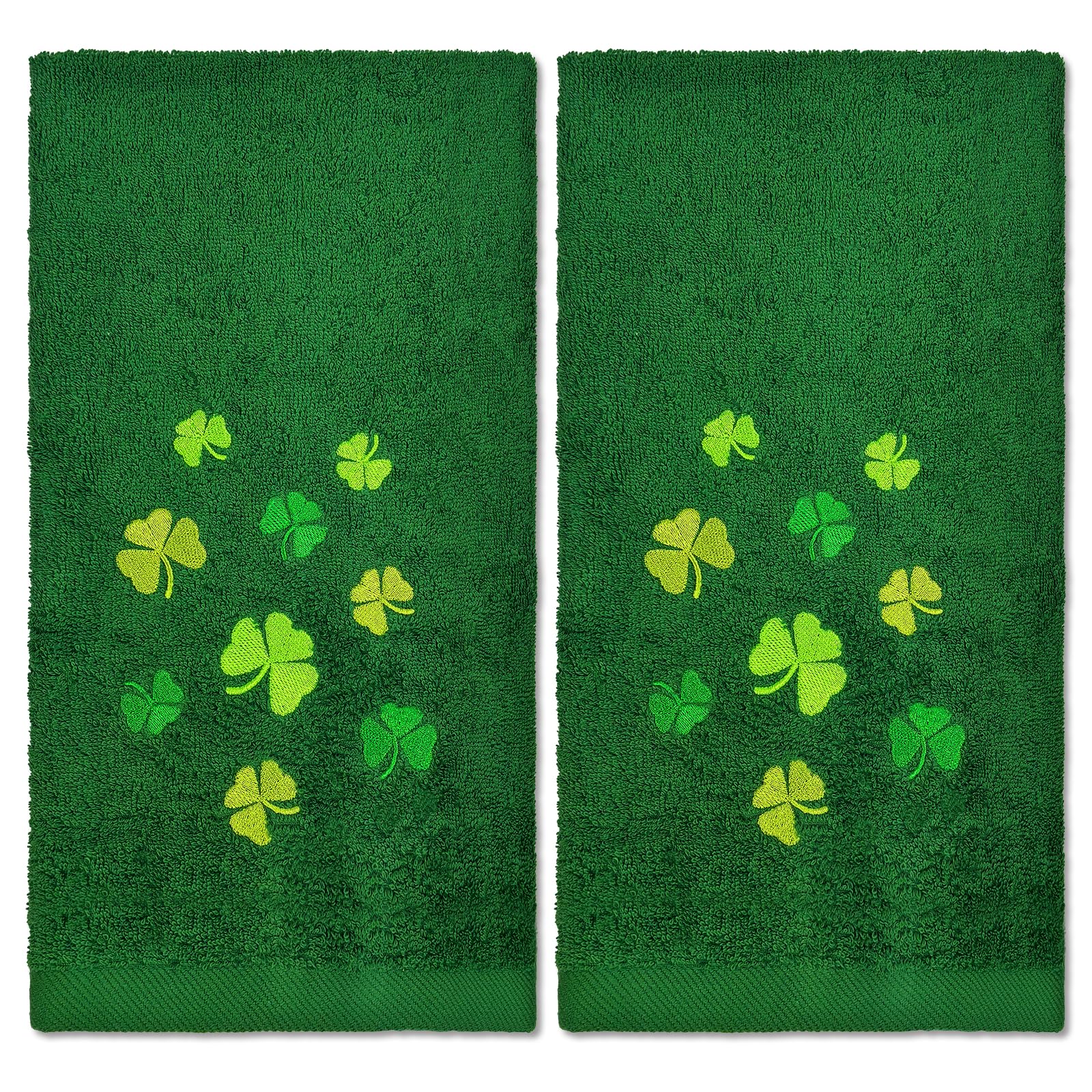 Domkier 2Pcs Green St. Patrick's Day Hand Towels St Patricks Day Kitchen Towels Cotton Embroidered Irish Shamrock Bathroom Towel Clover for Holiday