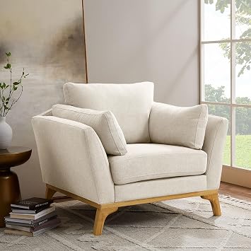 VANOMi Large-Sized Accent Chair, Thick Cushion Bedroom Reading Chair, Comfortable Living Room Single Sofa, Linen Gray