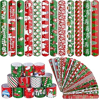 durony 48 Pieces Christmas Slap Bracelets Xmas Slap Wristbands Bulk with Assorted Christmas Theme Pattern for Christmas Party Favors Gift Bag Fillers