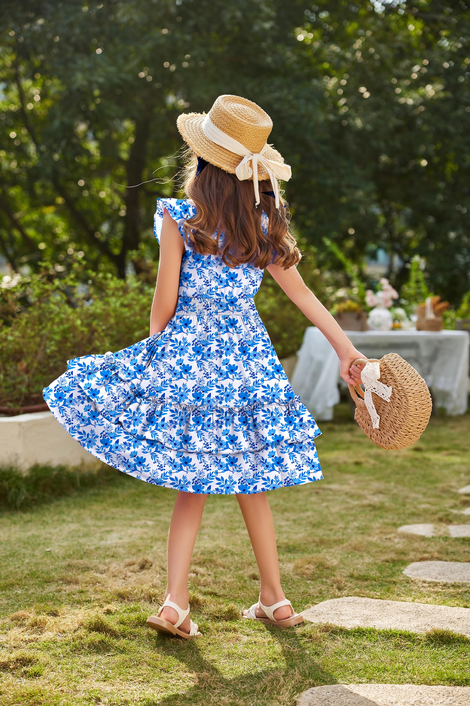 Arshiner Robes Filles Manches Flottantes Enfants d'été Coton Robe Loisir Elégante sans Manches Robes pour Filles 5-14 Ans