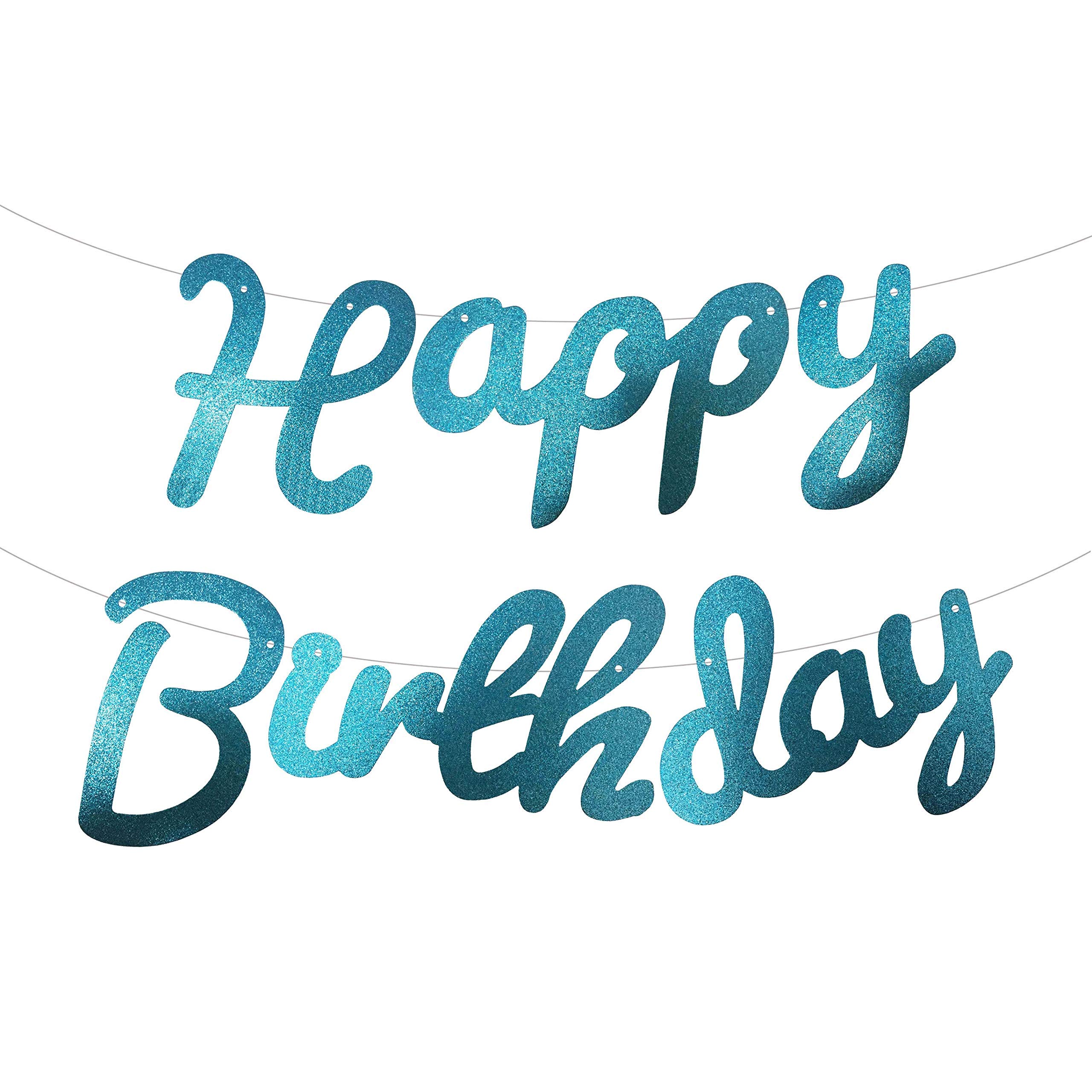 Festiko Glittery Happy Birthday Alphabet Banner - Party Supplies, Shiny Happy Birthday Bunting Garland, Anniversary Celebration Decorations (Light Blue)