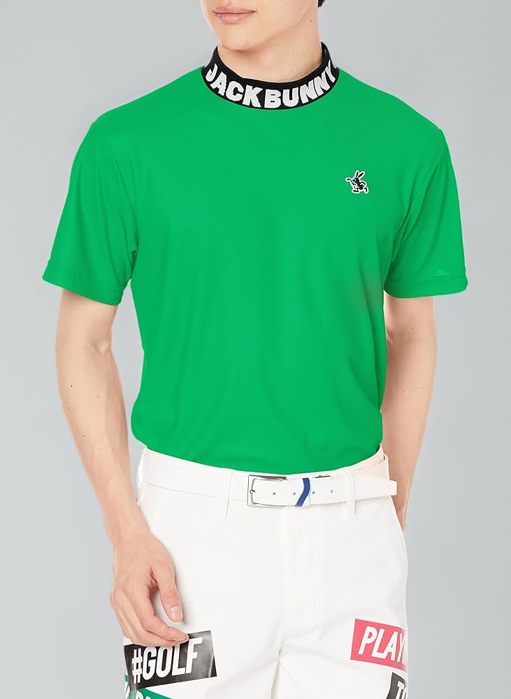 JACK BUNNY!! - coco 中古 ジャックバニー Jack Bunny!! メンズ 半袖シャツ 4(M) 緑 グリーン ロゴ入り モックネック ハイネック Jack Bunny!! ジャックバニー トリコットモックネック 半袖