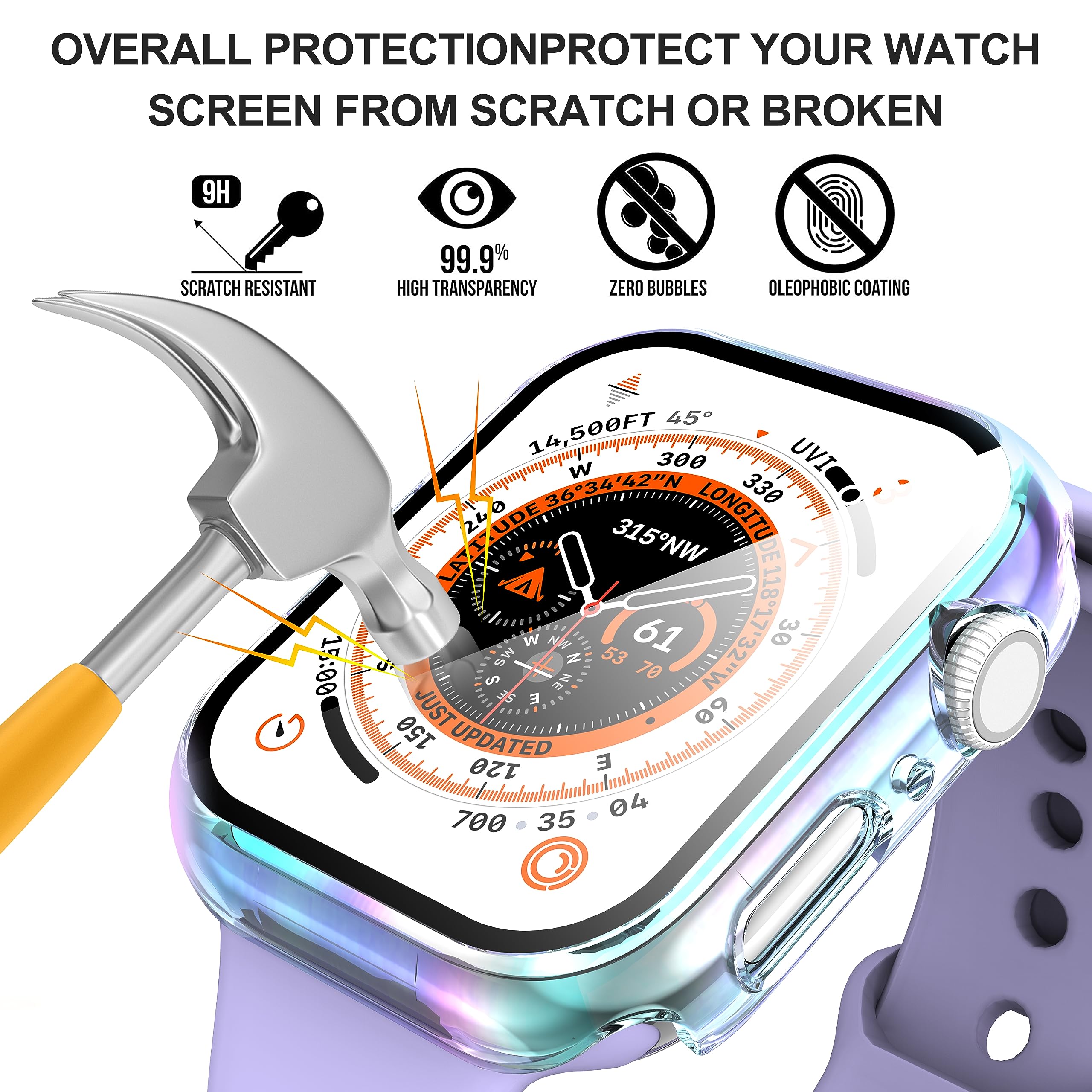 Diruite 2 Pezzi Cover per Apple Watch Series 9/8/7 41mm Vetro Temperato Pellicola Protettiva,PC Rigido Case Protettiva Ultrasottil Custodia,Multicolour,41mm