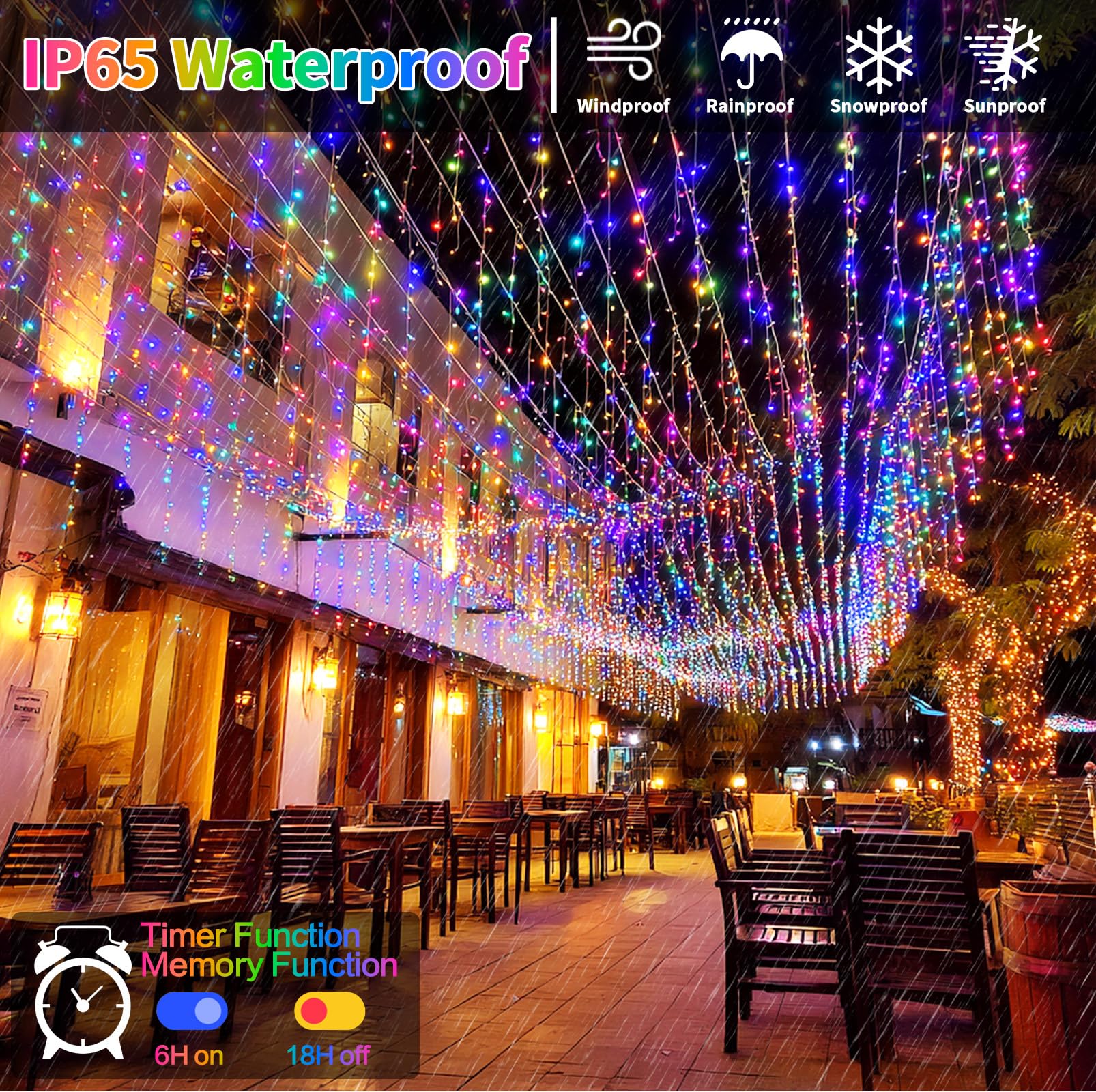 3 IN1 Luci di Natale da Esterno, 20m+5m 660LED Luci Natalizie da Esterno Cascata con Telecomando Timer 8 Modalità, IP65 Impermeabile Luci di Natale per Bordo Tetto Balcone Natalizia