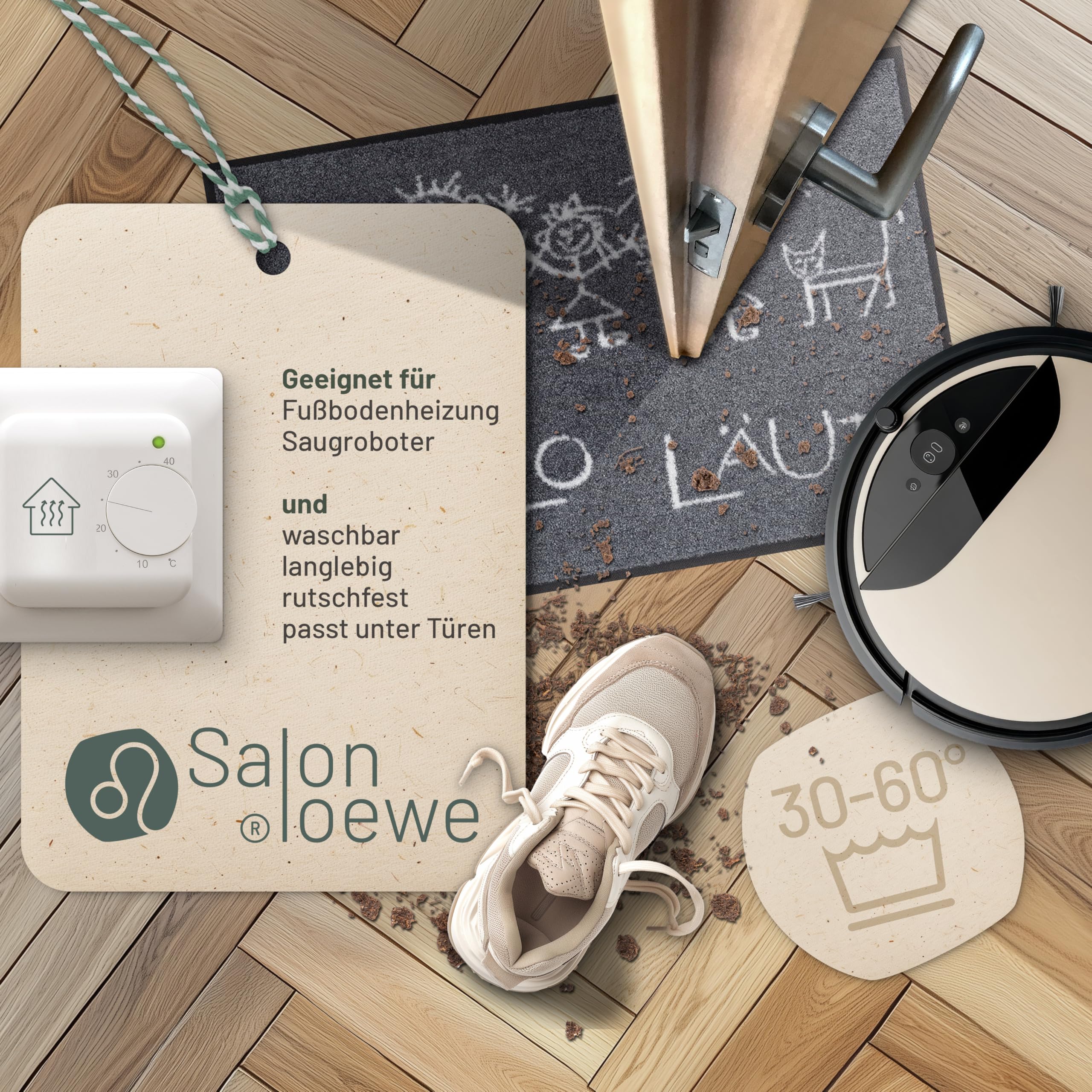 Salonloewe Fussmatte Hallo Läute I Schmutzfangmatte & Fußabtreter für Innen 50 x 75 cm