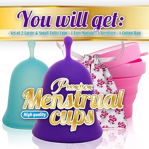 Miniatura 10 de Talisi - Taza menstrual reutilizable - Juego de 2 tazas de período femenino tamaño pequeño y grande silicona flexible de grado médico con