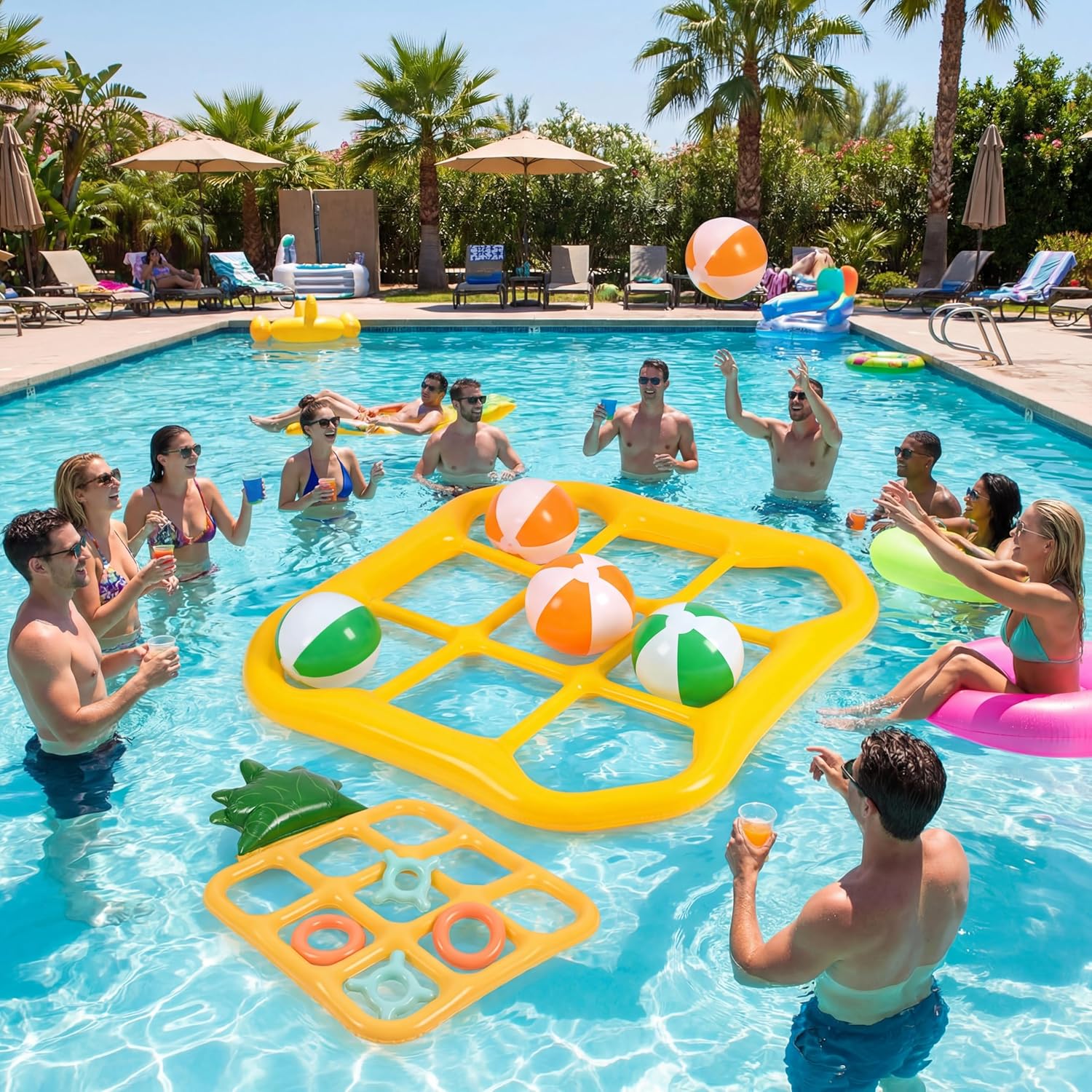 Pool Activities Set of 2 Pack Tic-tac-Toe Inflatable Pool Floating with 10 Balls and 10 Inflatable Rings Water Floats Summer Activity for Adults Outdoor Swimming Party Decoration Supplies