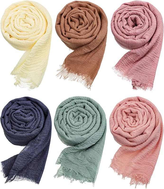 Geyoga 6 Pcs Women Cotton Scarf Crinkle Hijab Wrap
