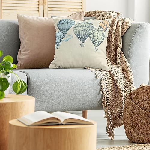 Miniatura 3 de Ambesonne Funda de cojín vintage, globos de aire caliente en tonos suaves que vuelan en el cielo con estampado de alto turismo, funda de almohada