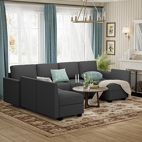 Miniatura 3 de Modular Sectional Sofa with Storage Seat, Convertible Sofa Couch for Living Room, 7-Seat L Shaped or U Shaped Couch with Deep Ottoman, Memory Foam