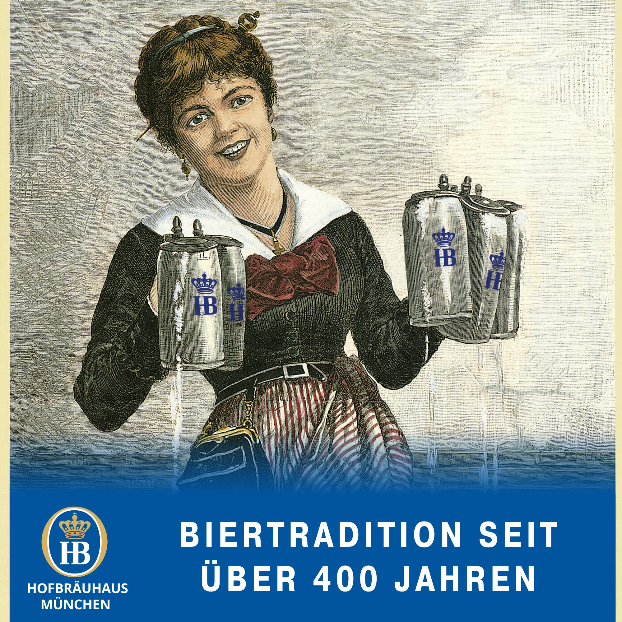 Hofbräuhaus München Boccale da birra con logo HB, 1 l, 1000067 (1 l, HB con coperchio in stagno)