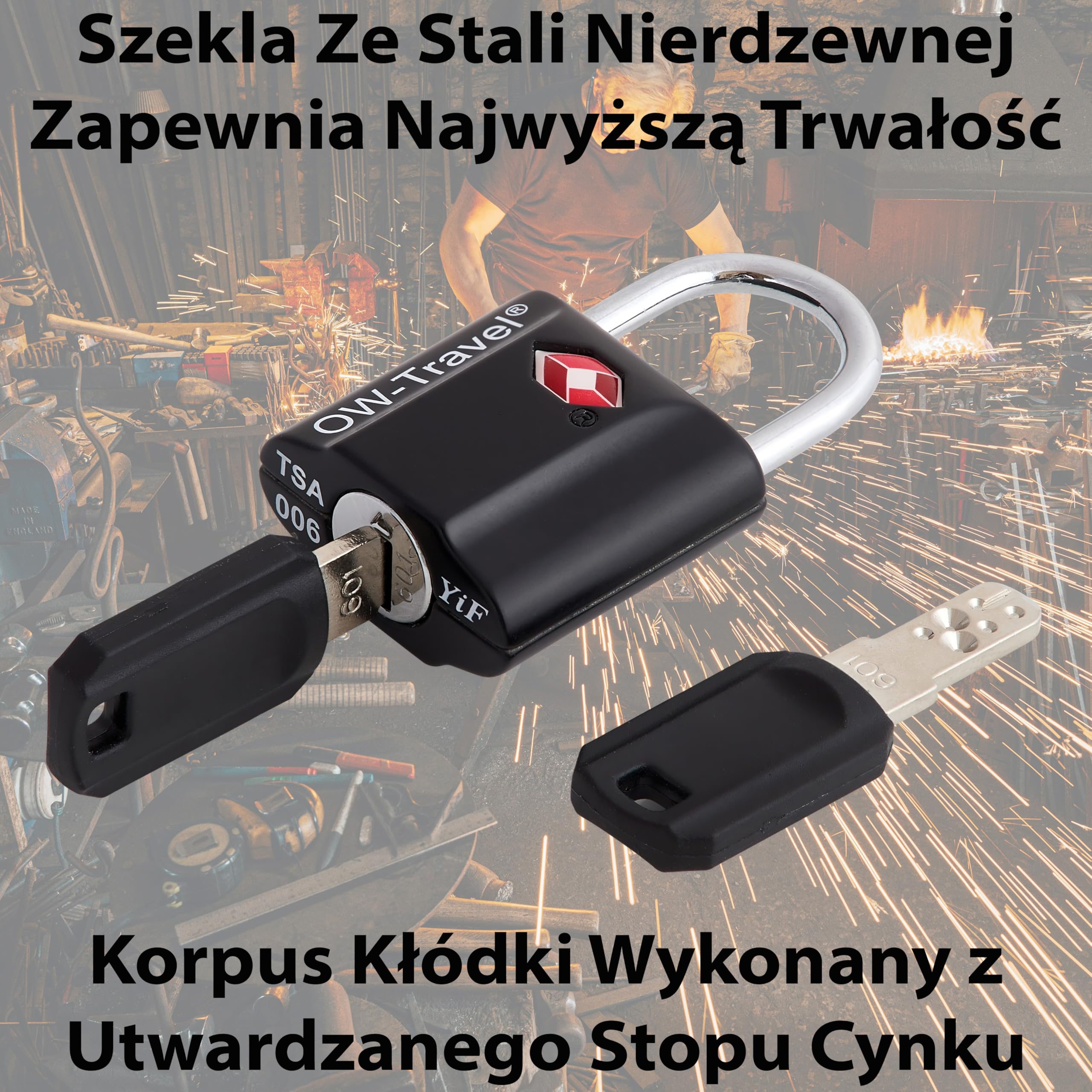 OW-Travel TSA Kłódka z Kluczykiem ​(Zestaw 2 Czarnych) Zamki Bagażowe na Klucz. Wytrzymałe Kłódki Bagażowe z Zamkiem na Klucz do Bagażu, Torby, Walizki, Plecaka, Szafki na Siłowni