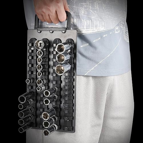 Miniatura 7 de Organizador de enchufes portátil de 48 piezas, bandeja de acero con asa, kit de soporte de enchufe resistente, clips negros de 38 pulgadas (1