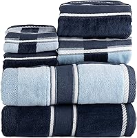 Lavish Home 6-Piece 525 GSM 100% Cotton Bath Towel Set - 2 Bath Towels, 2 Hand Towels, 2 Washcloths - Navy Blue Spa Luxury