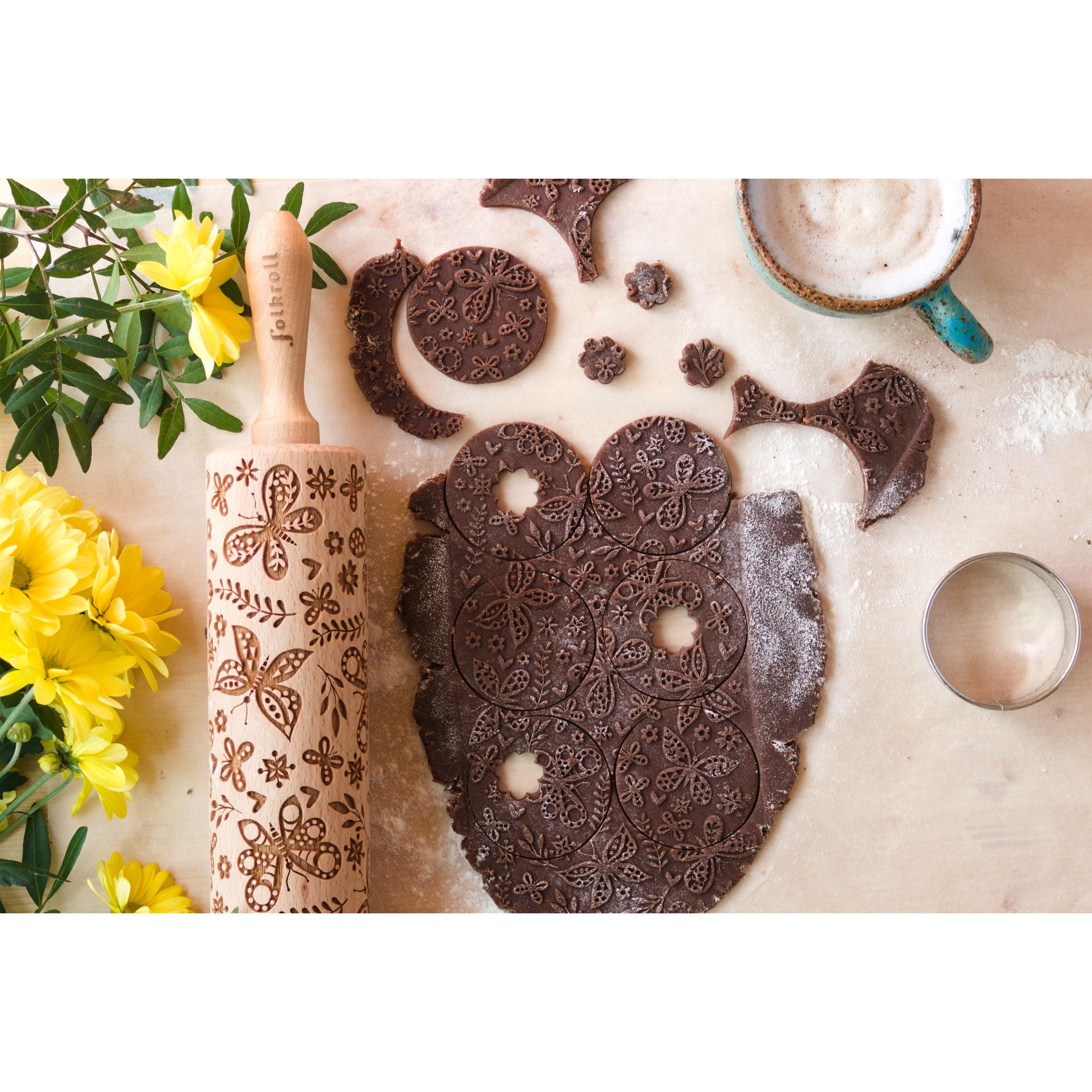 Rodillo de Pastelería Conejo de Pascua Rodillo de Estampado Madera de Haya Grande