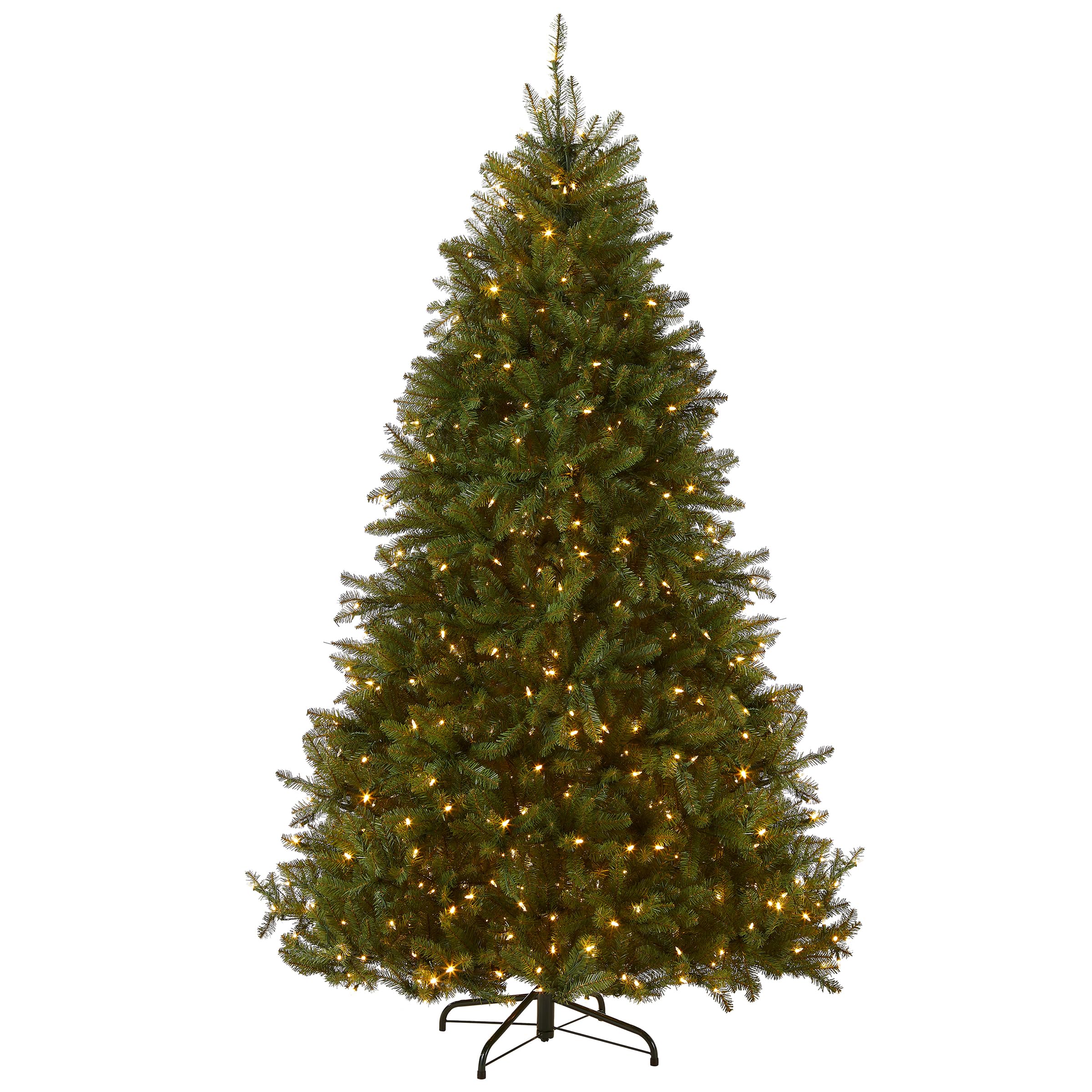 National Tree Company 7.5 ft Pre-Lit Dunhill Fir Artificial Christmas Tree, 700 LED Lights, 2,514 Tips, Foot Pedal, 10 Light Functions, Includes Stand, Green