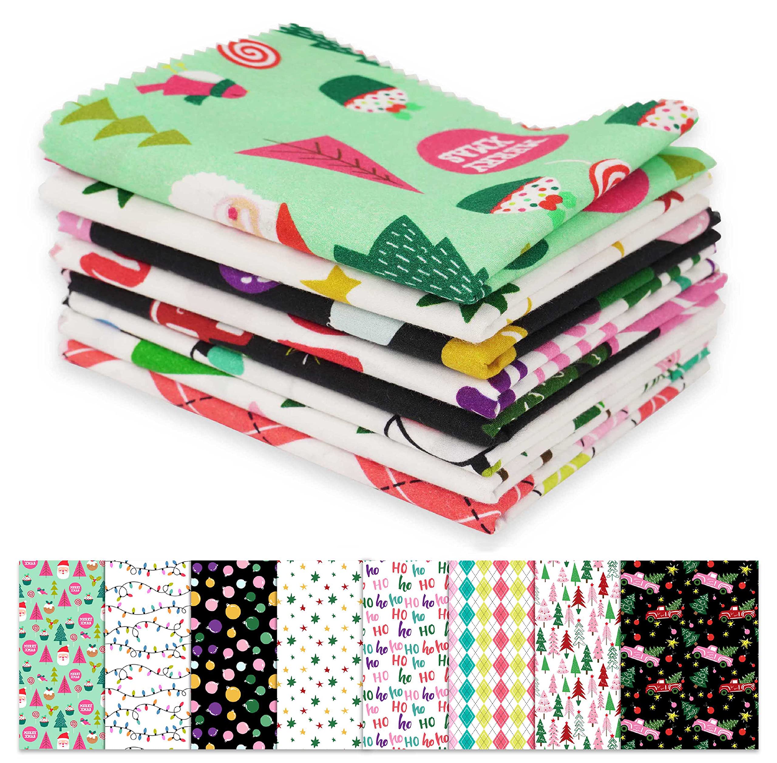 Soimoi 8 Pc Fat Quarter Bundle, Christmas Print 18"x 22" DIY Patchwork-100% Cotton Pre-Cut Quilting Fabric Multicolor